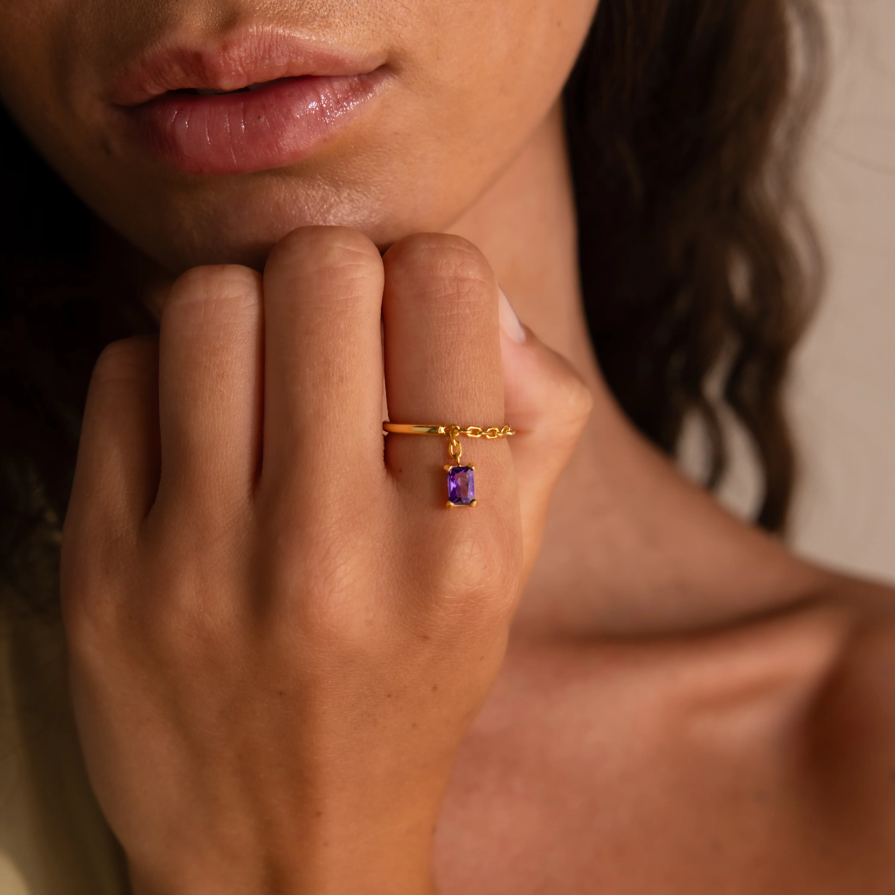 Emerald Drop Chain Ring - Image 2