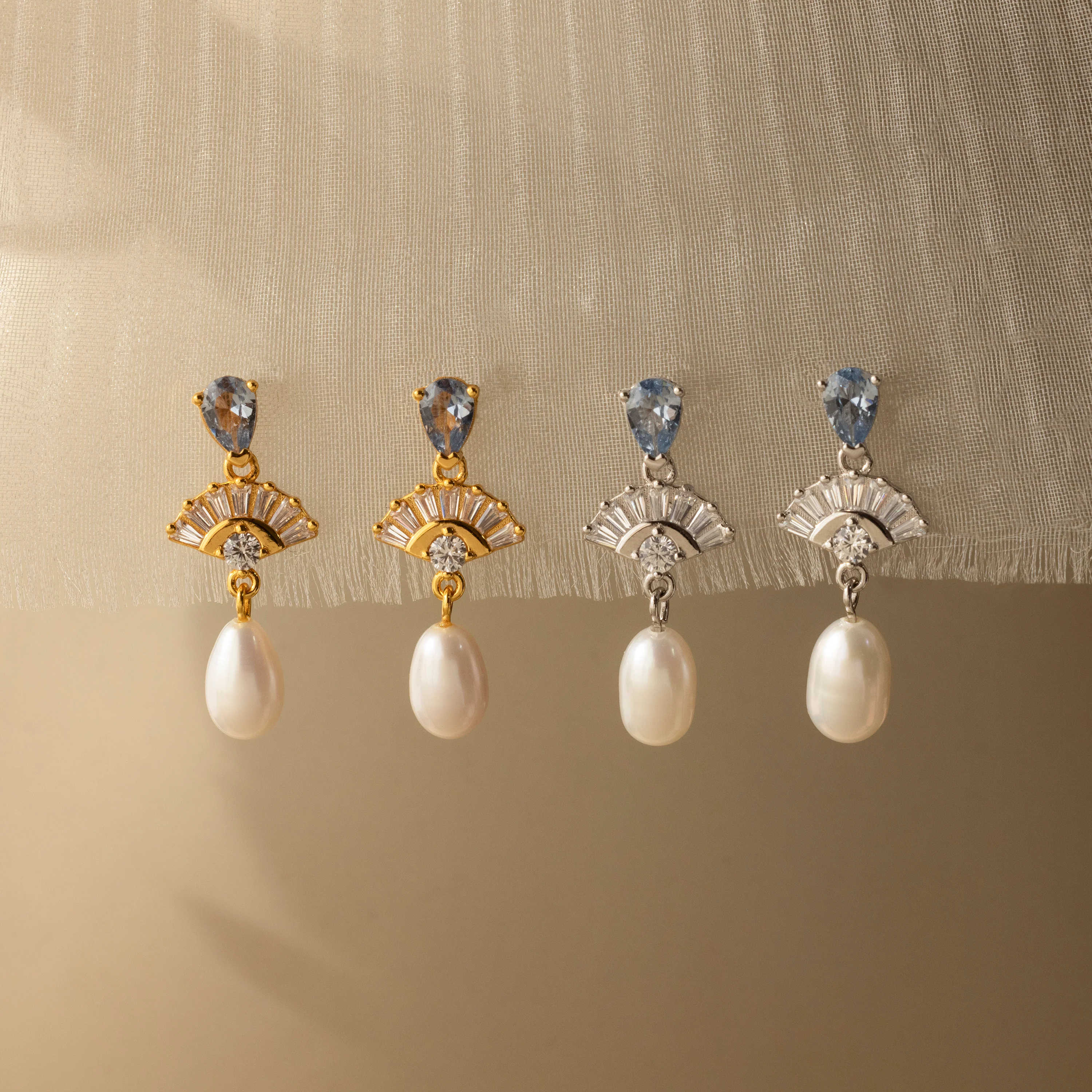 Aquamarine Pearl Drop Earrings - Image 3
