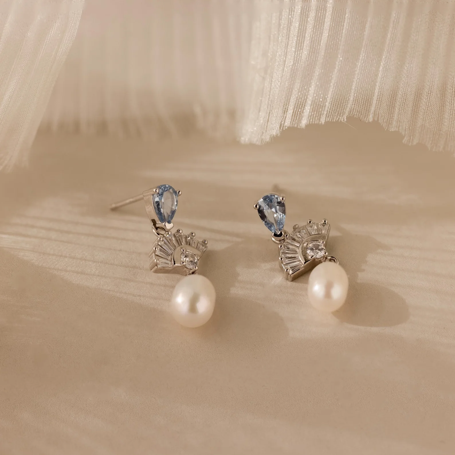 Aquamarine Pearl Drop Earrings - Image 5