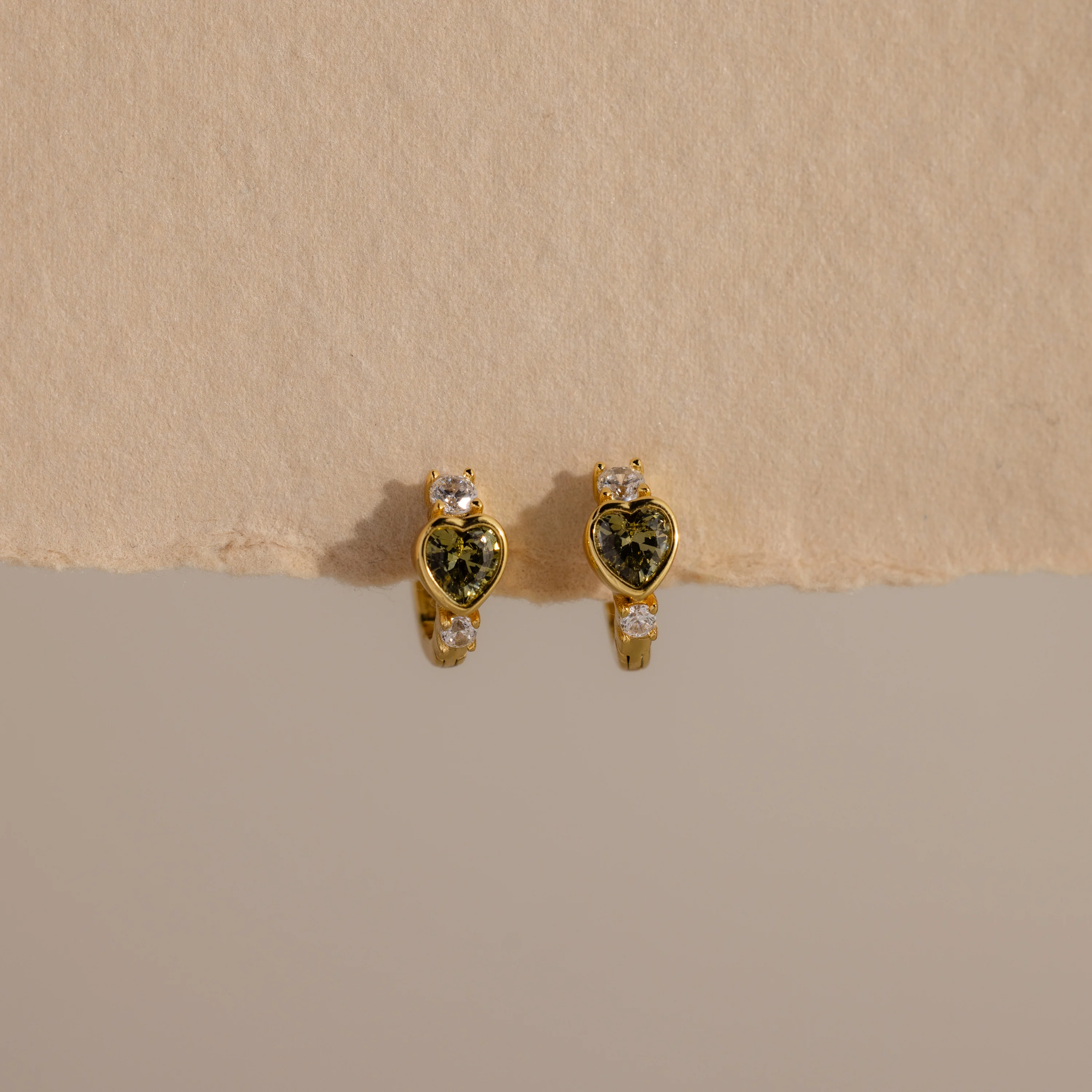 Peridot Heart Hoops