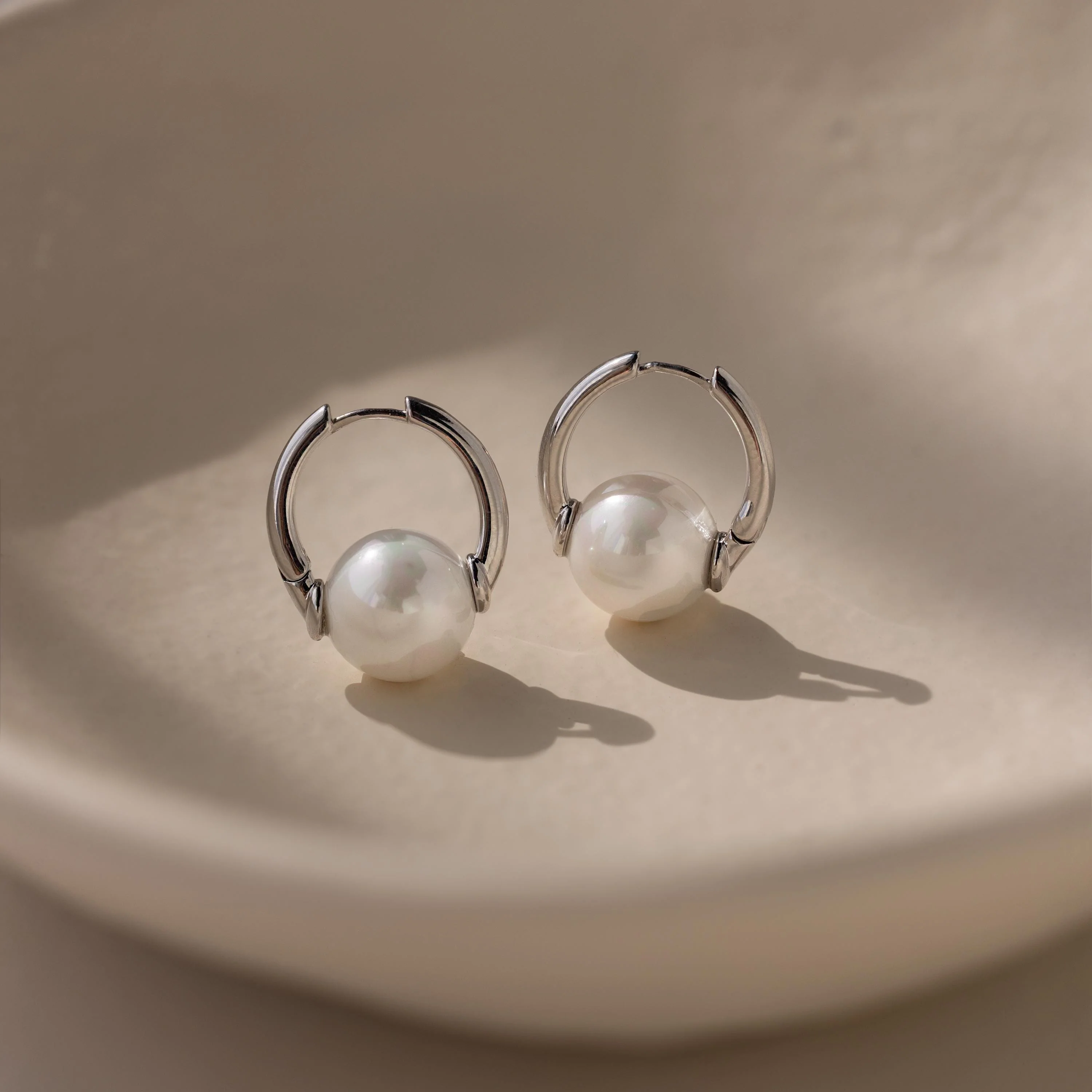 Bold Round Pearl Hoops - Image 5