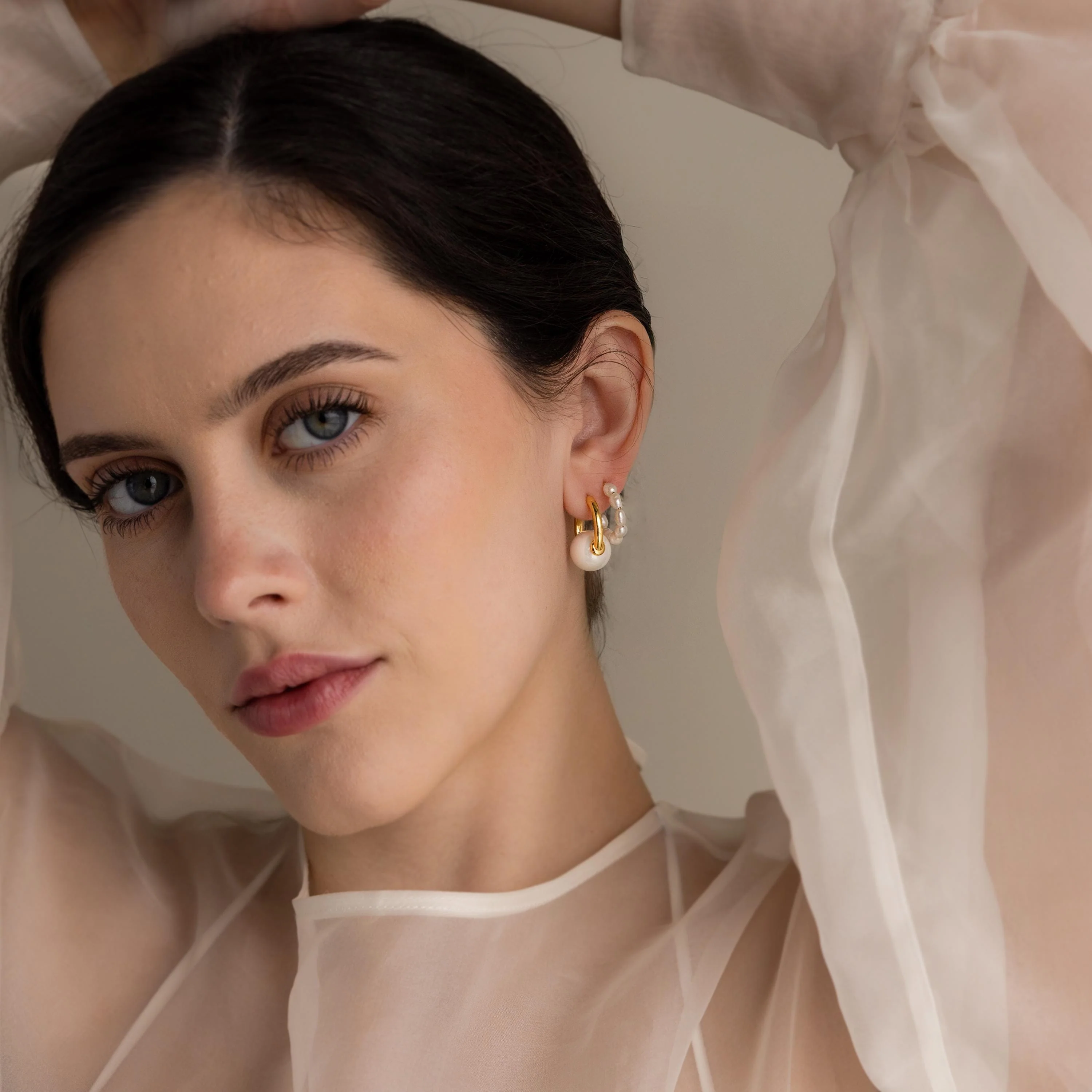 Bold Round Pearl Hoops - Image 6