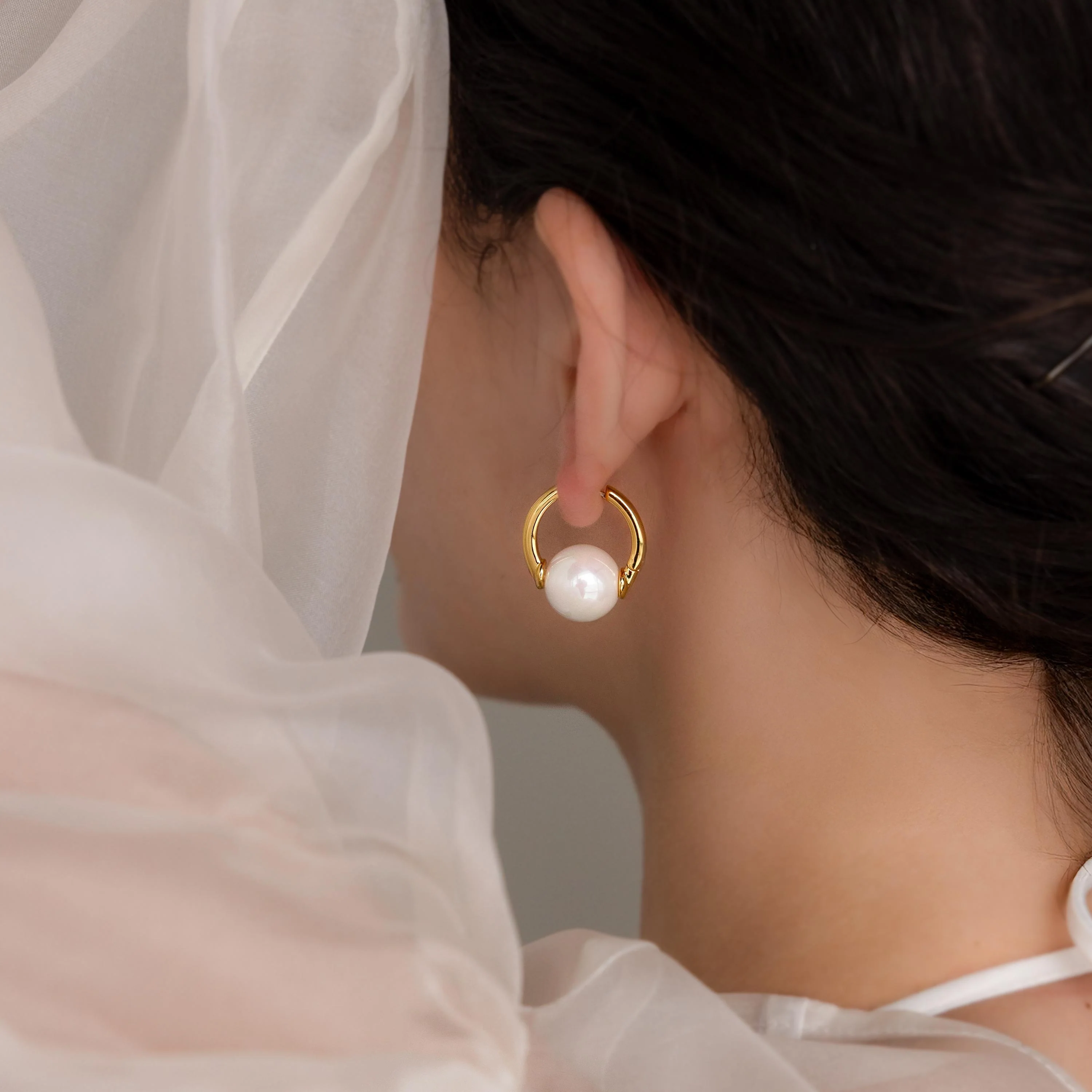 Bold Round Pearl Hoops - Image 8