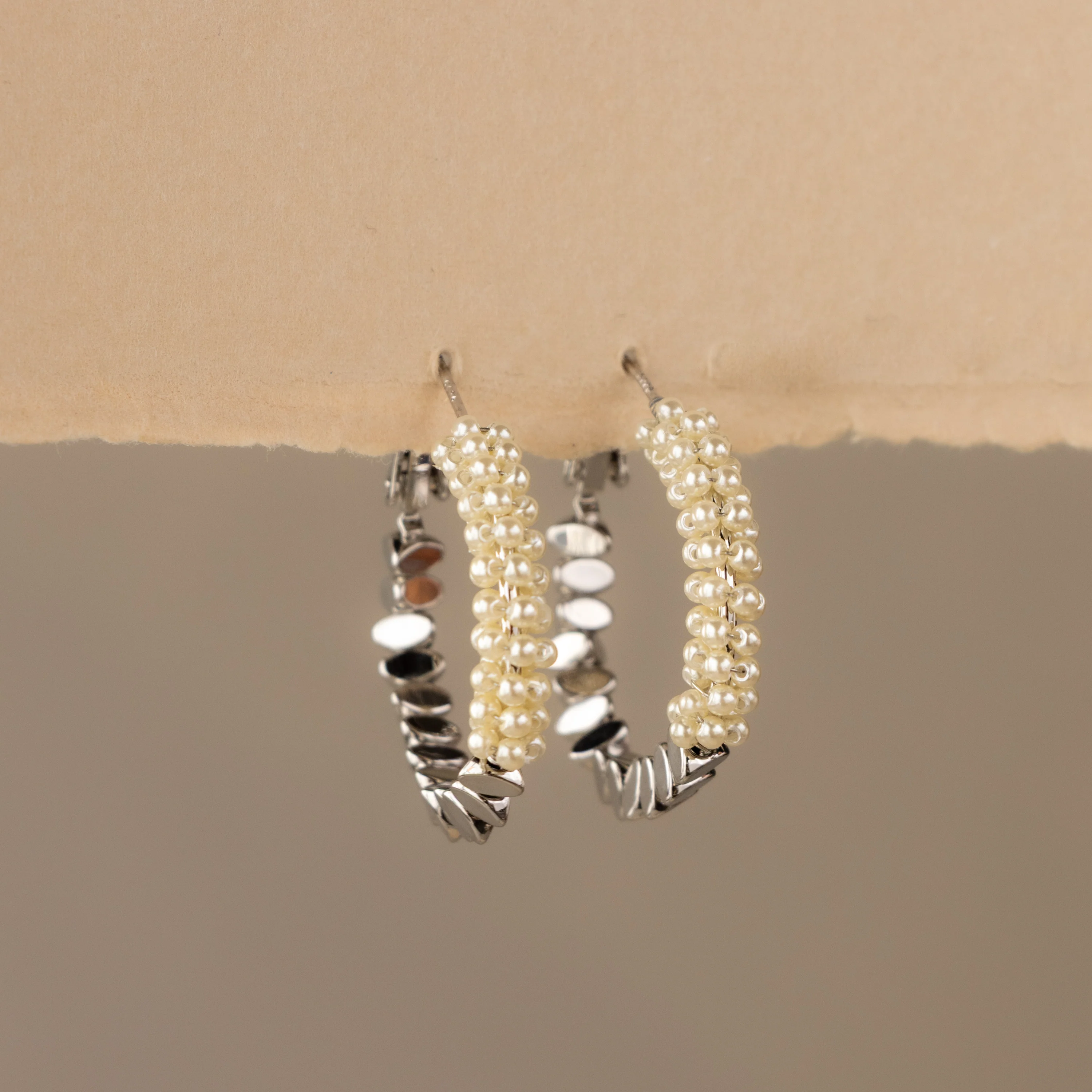 Cluster Pearl & Silver Bead Hoops