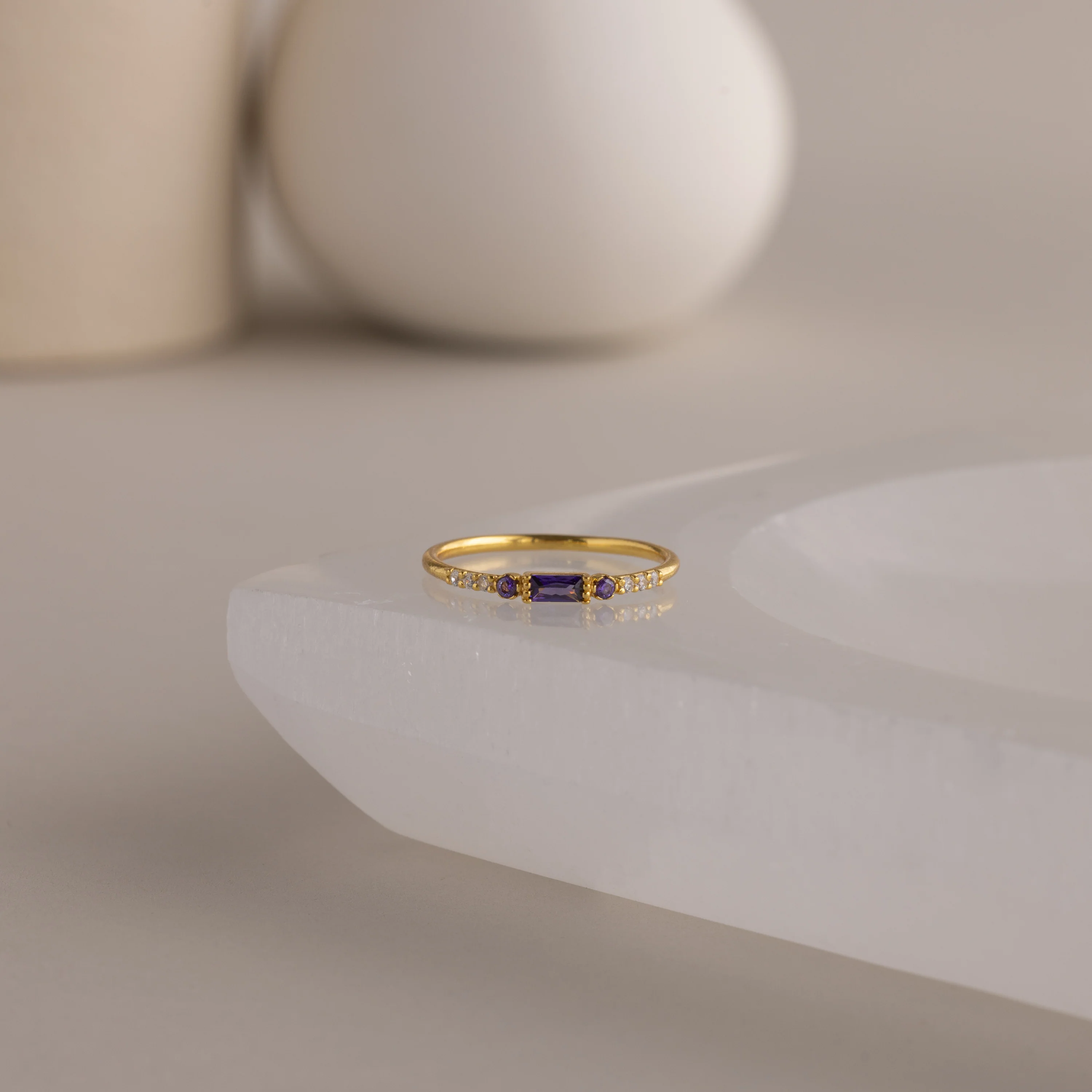 Dainty Baguette Amethyst Ring