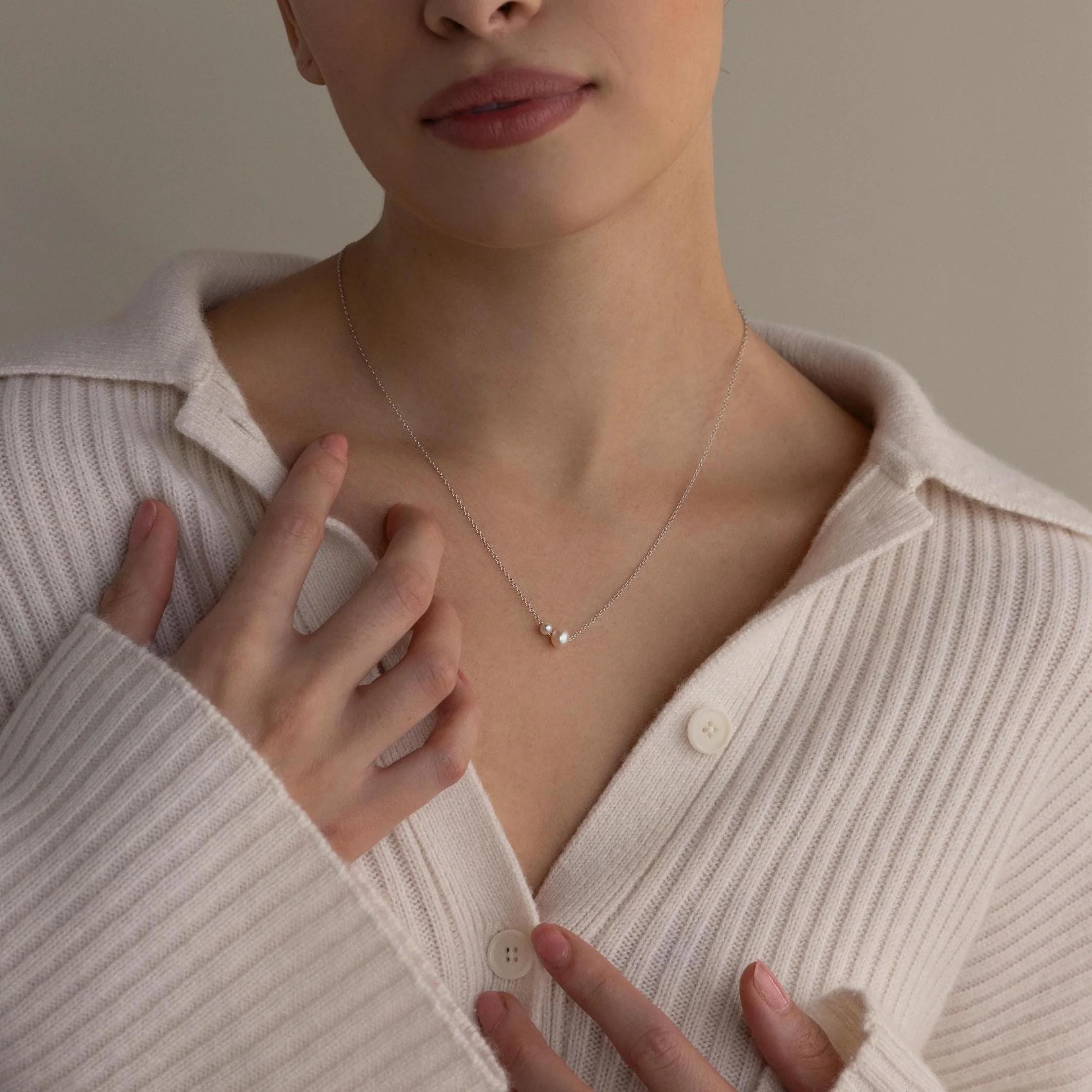 Dainty Duo Pearl Necklace - Image 4