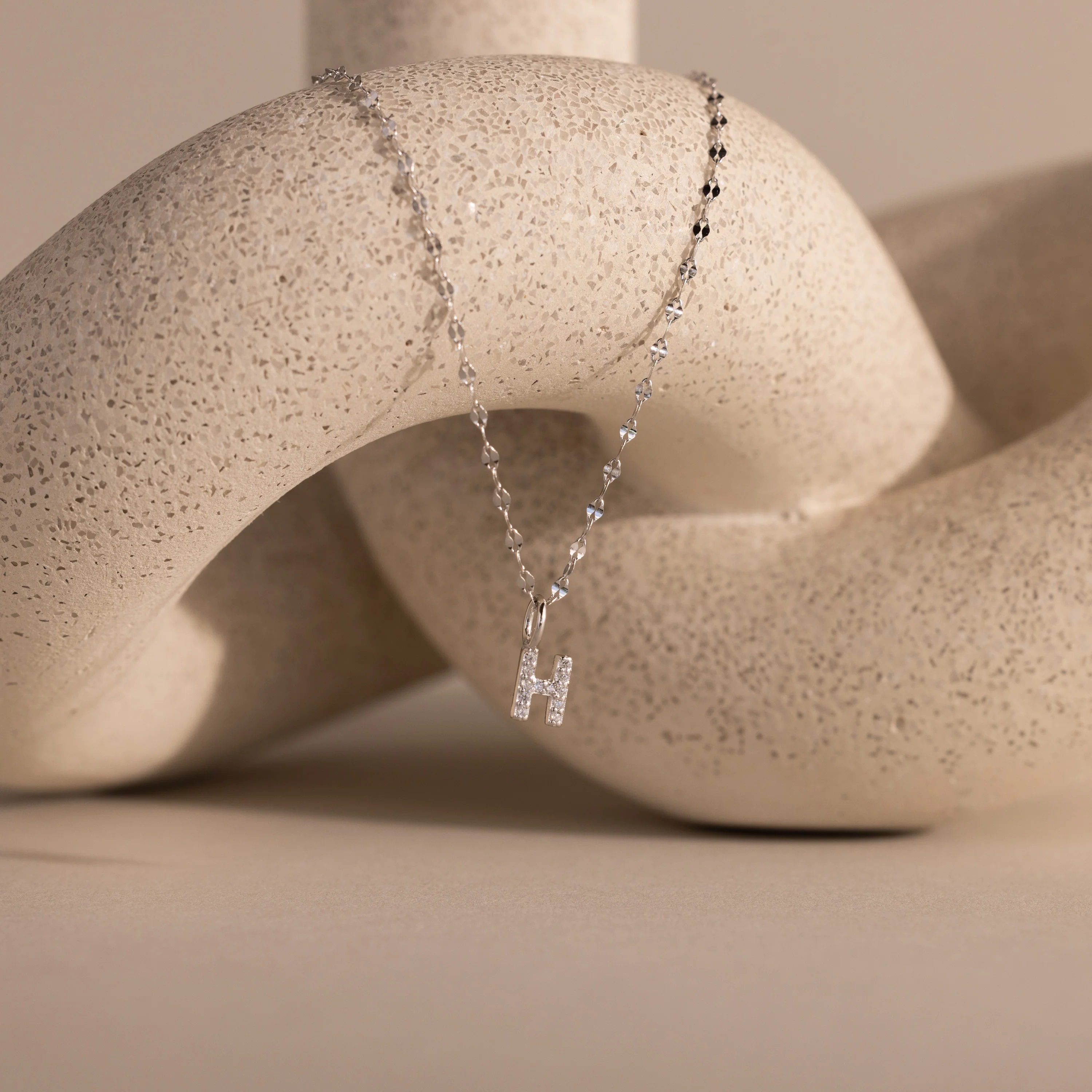 Dainty Pave Letter Necklace in Silver