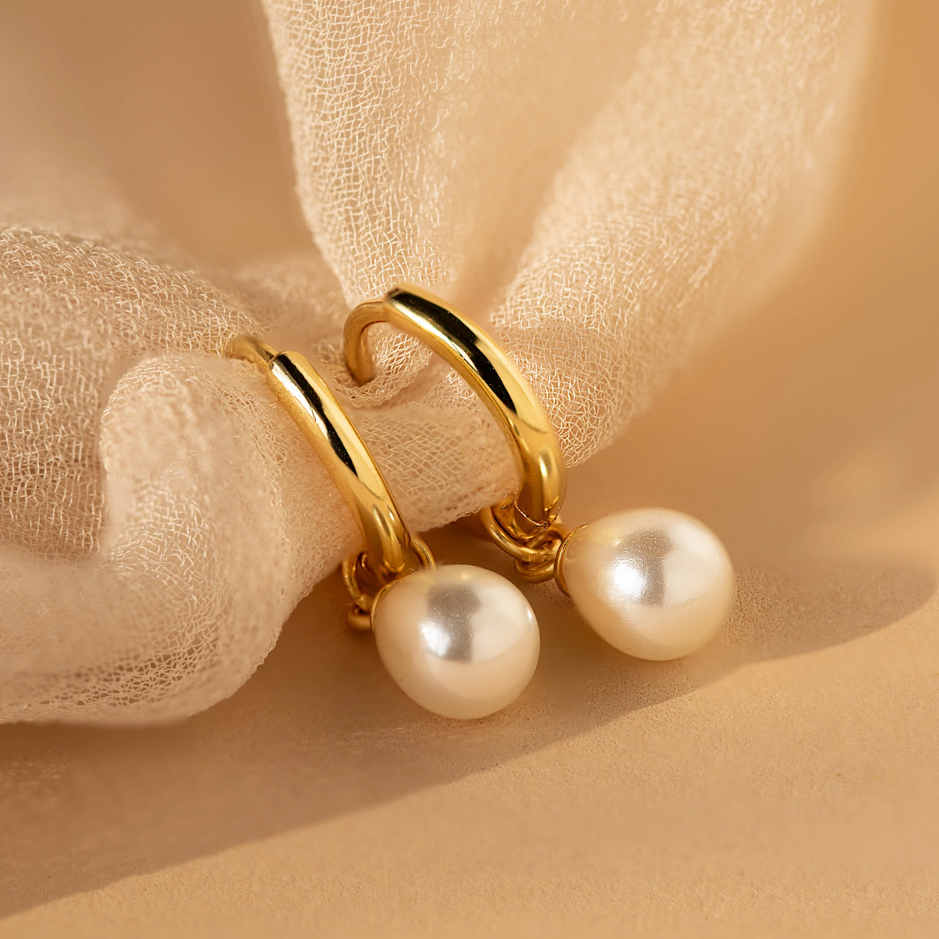 Dainty Pearl Drop Huggies - Image 4