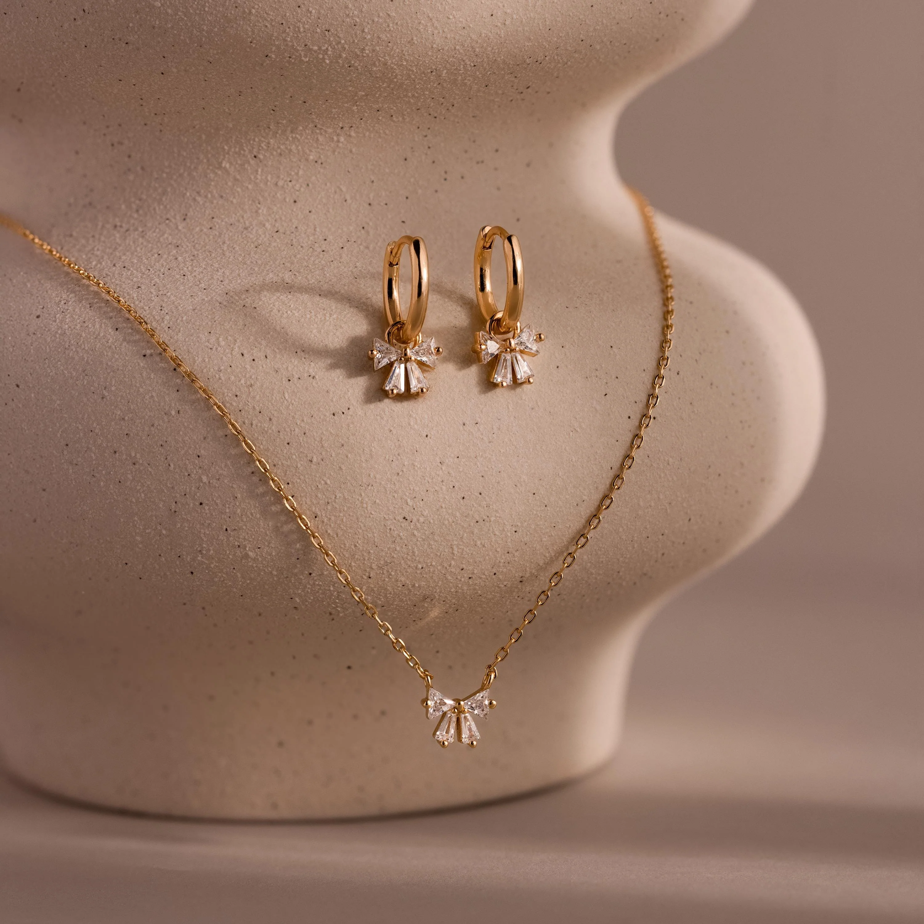 Diamond Bow Necklace & Earrings Set
