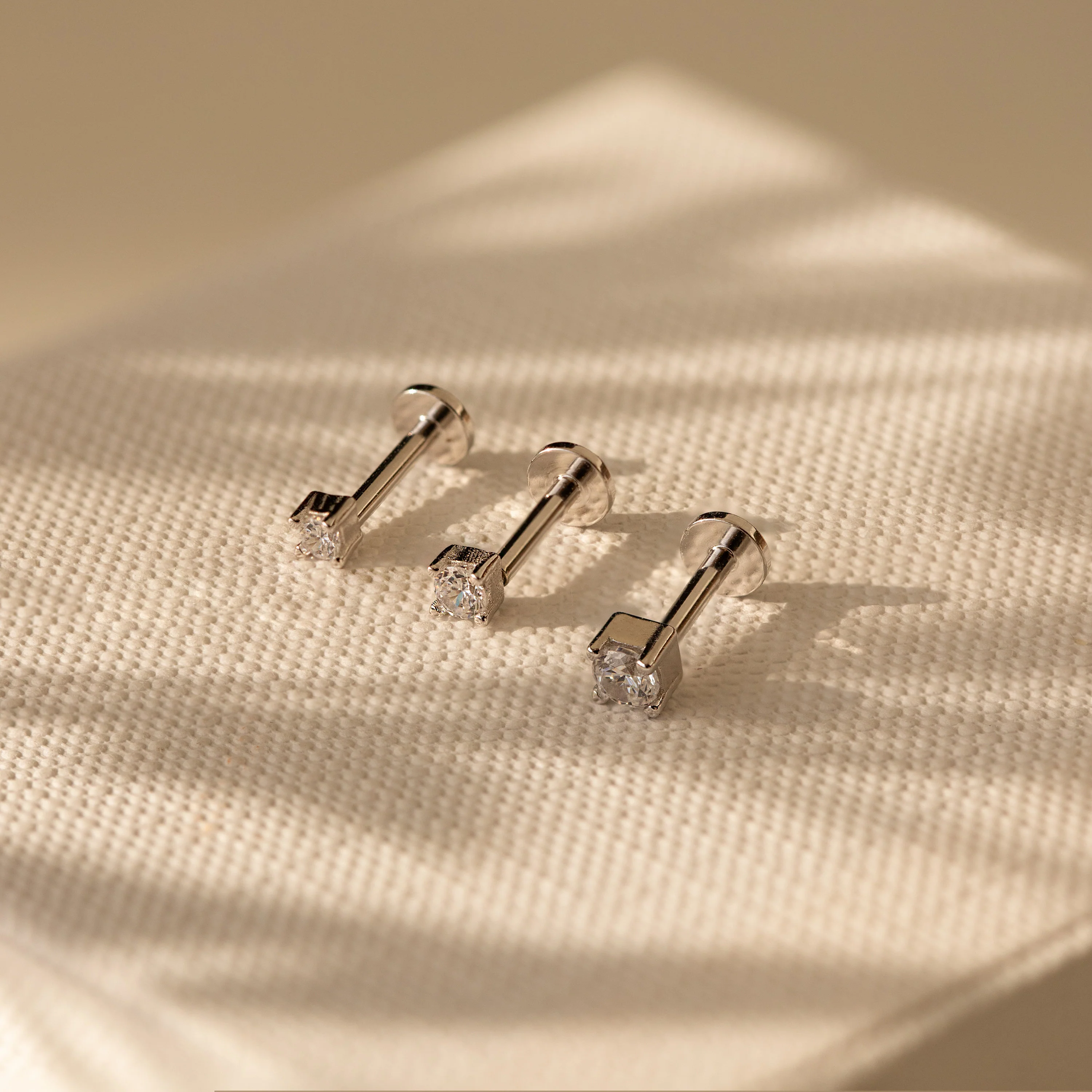 Diamond Flatback Studs Set in Silver - Image 2