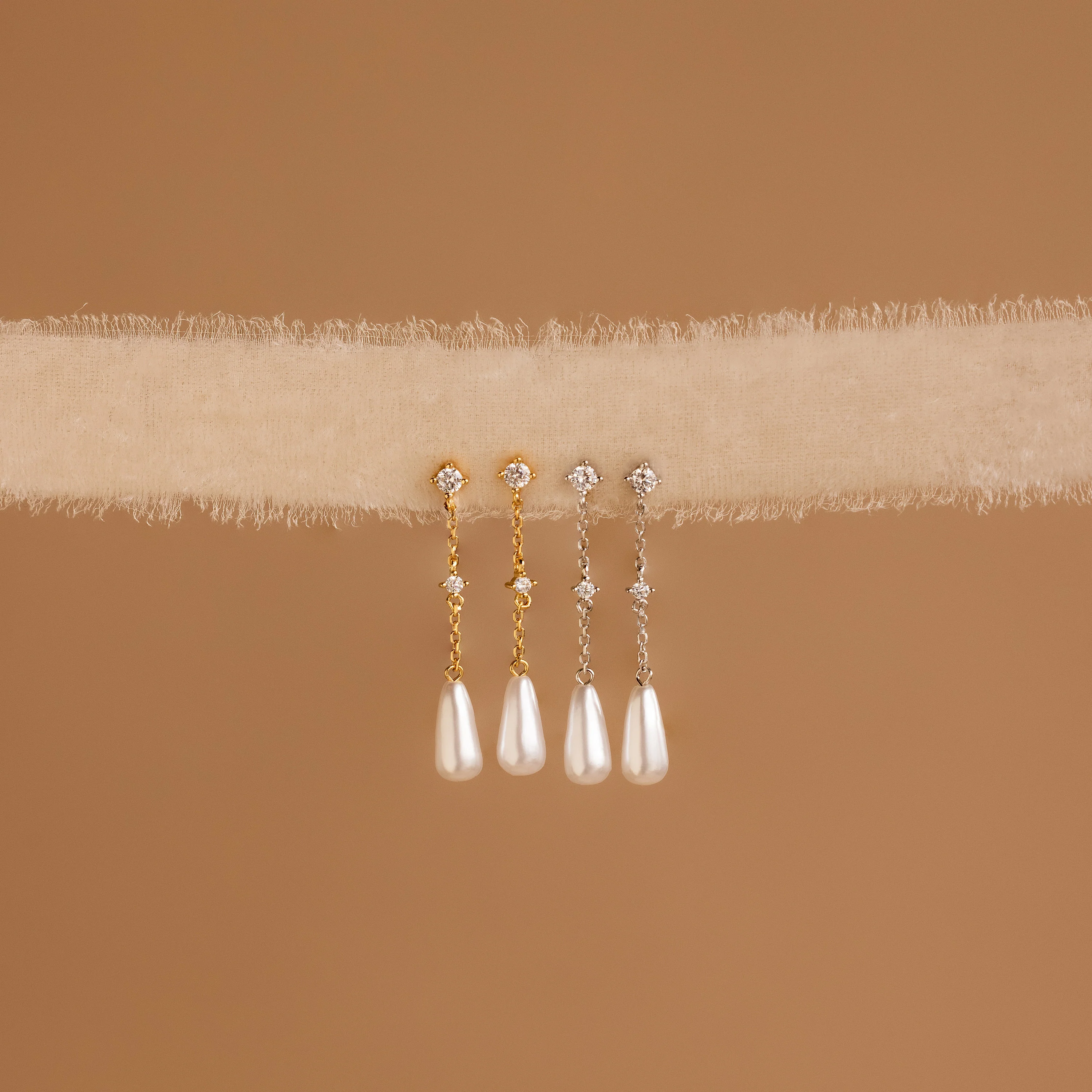 Diamond Pearl Chain Earrings