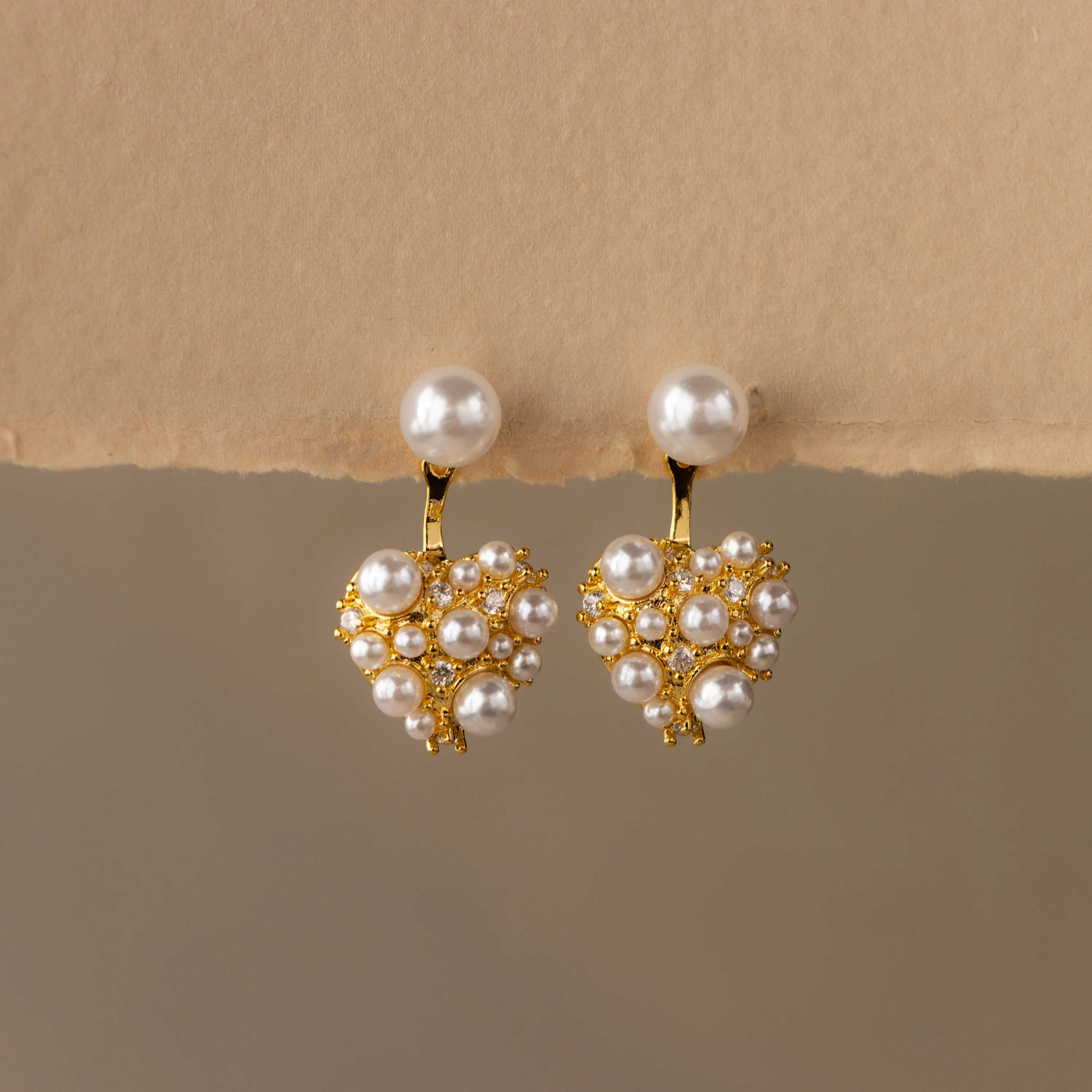 Diamond Pearl Cluster Heart Ear Jackets