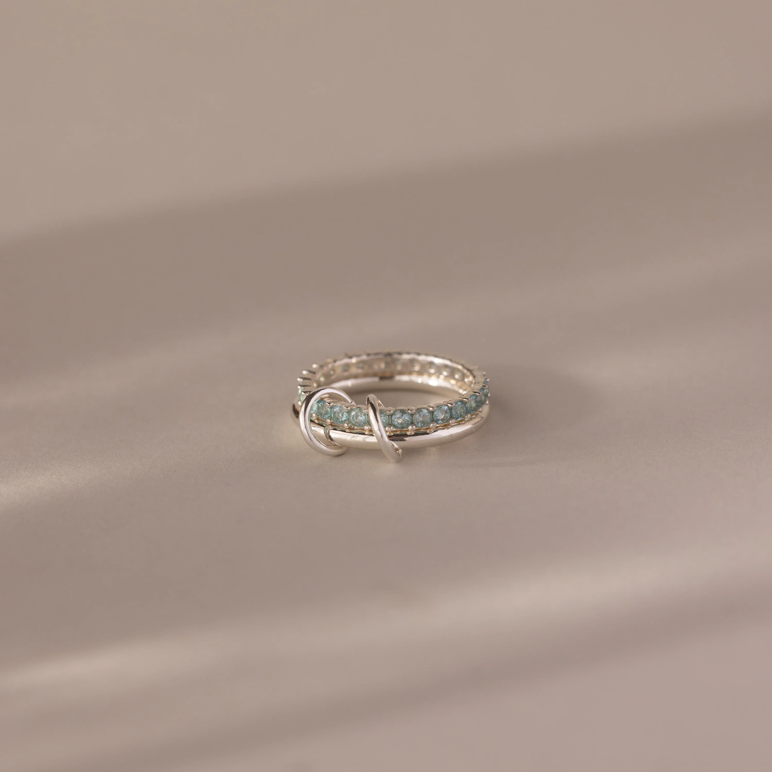 Duo Aquamarine Tennis Linked Ring Set - Image 3