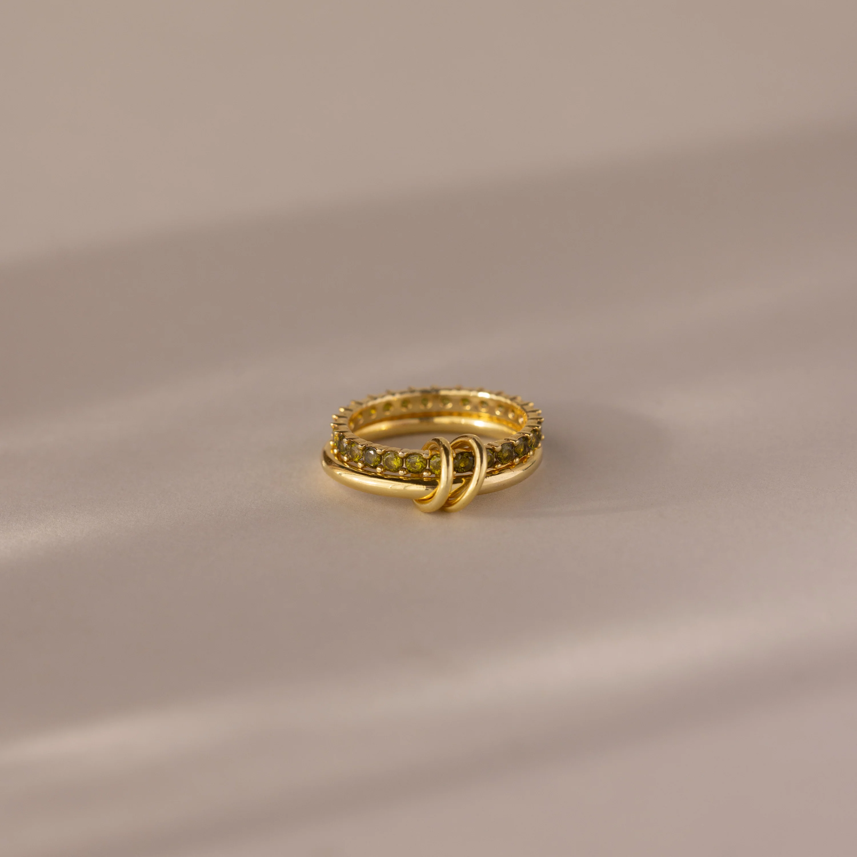 Duo Peridot Tennis Linked Ring Set