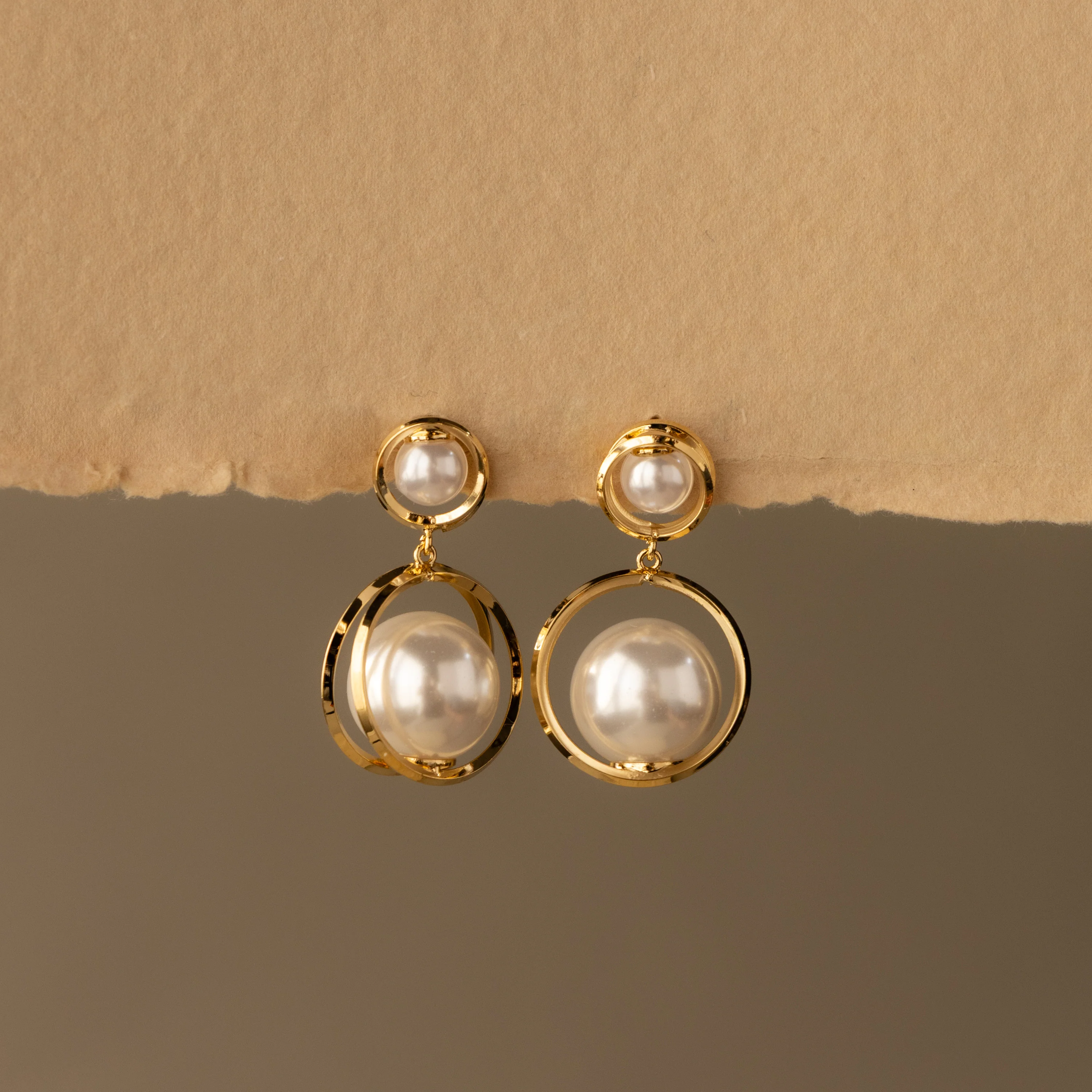 Duo Floating Pearl Drop Studs