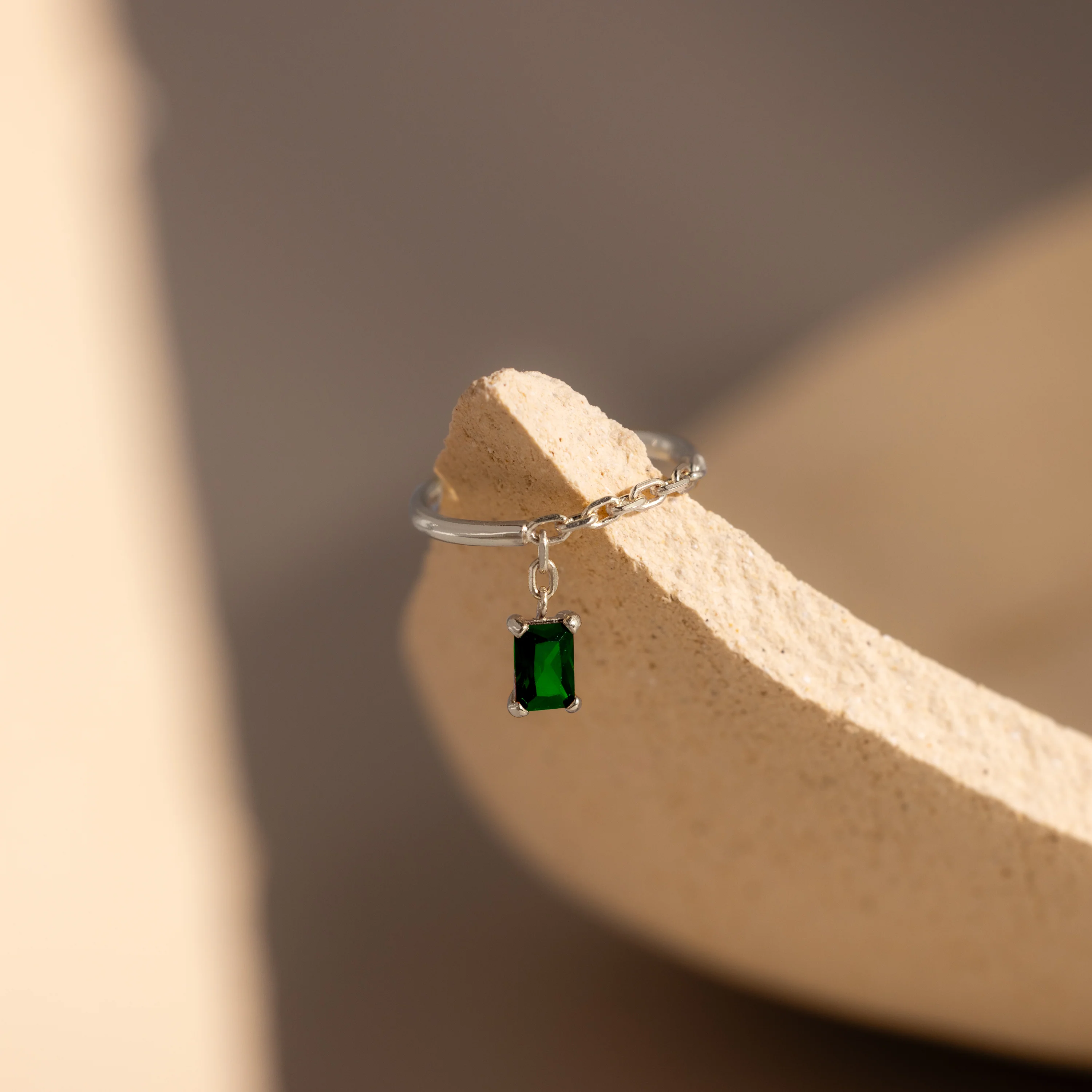 Emerald Drop Chain Ring - Image 3