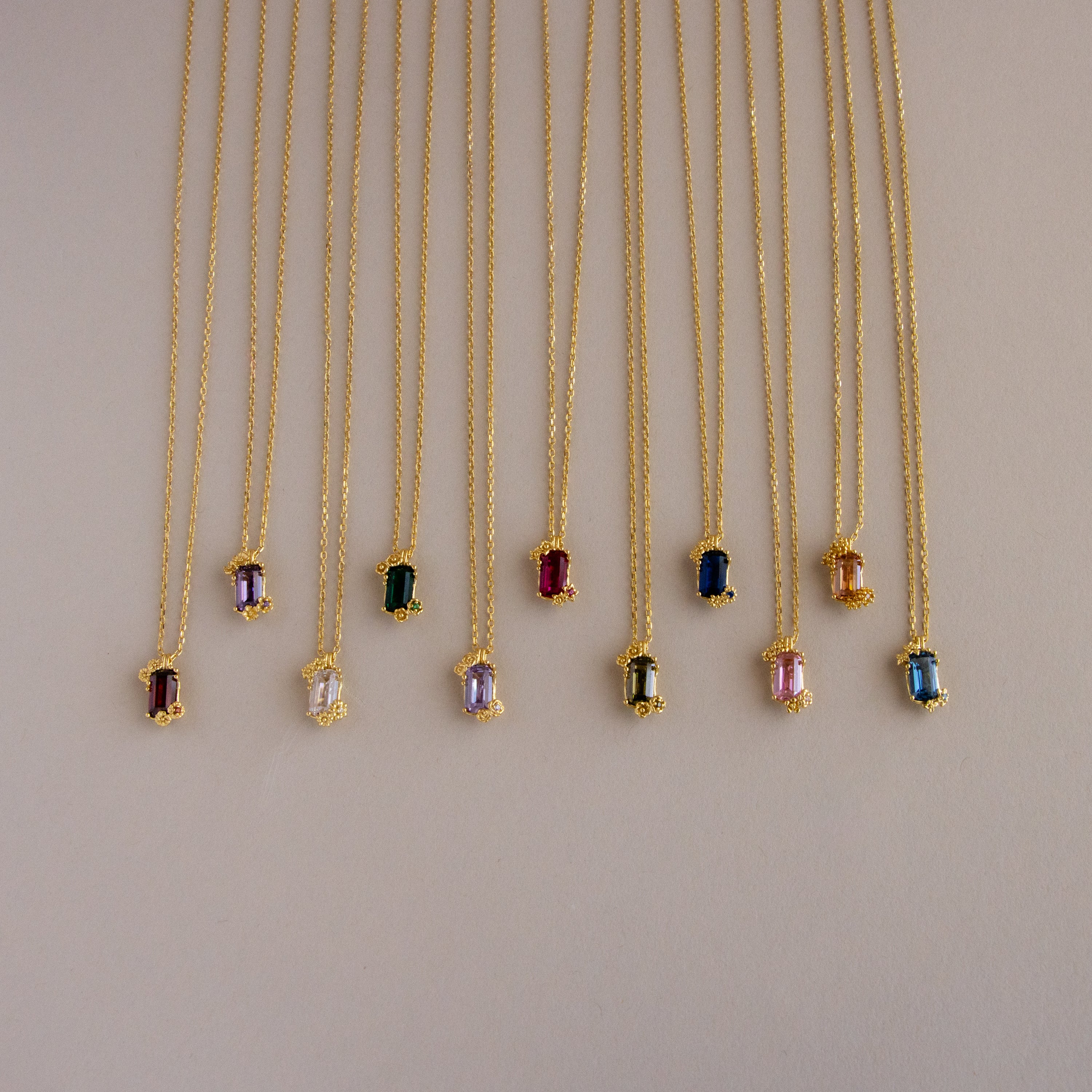 Floral Baguette Birthstone Necklaces