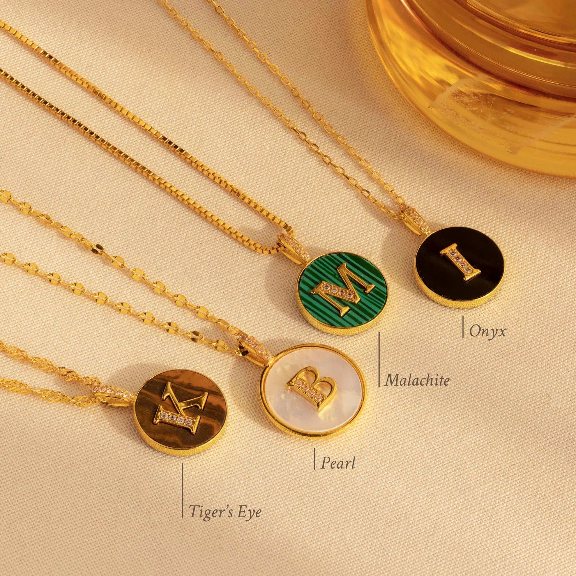 Gemstone Initial Disc Necklace - Image 6