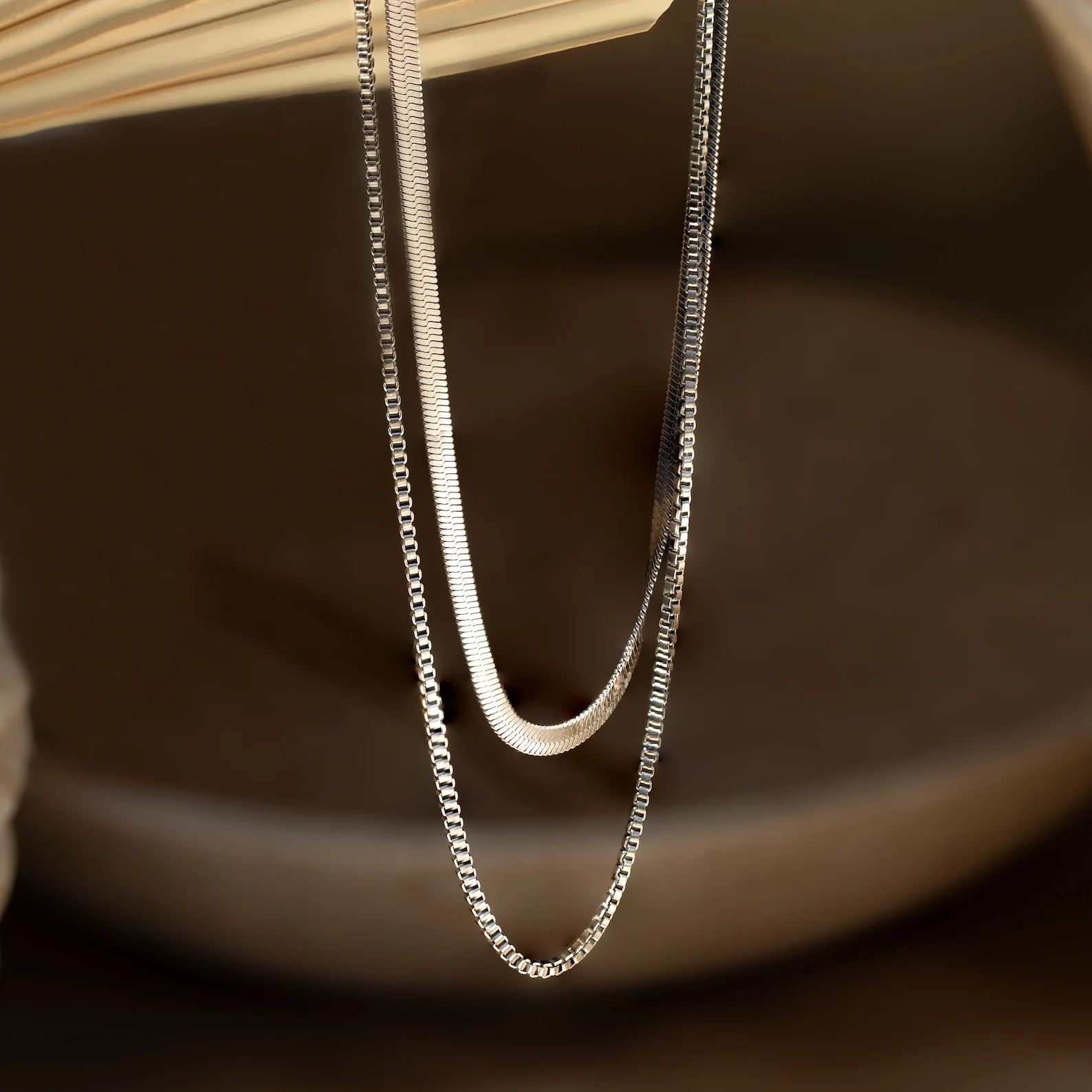 Herringbone Duo Chain Necklace - Image 7