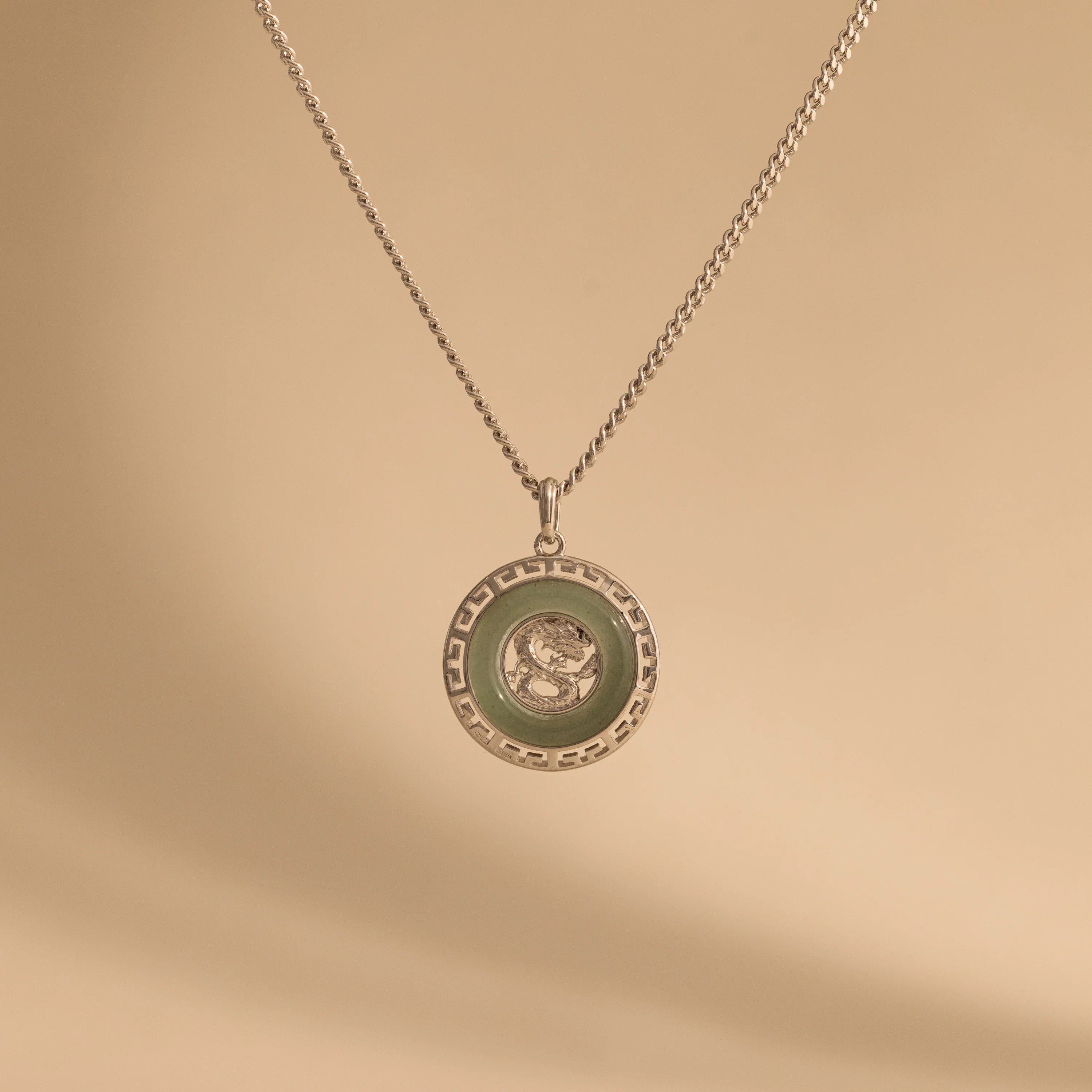 Jade Dragon Fortune Necklace in Silver