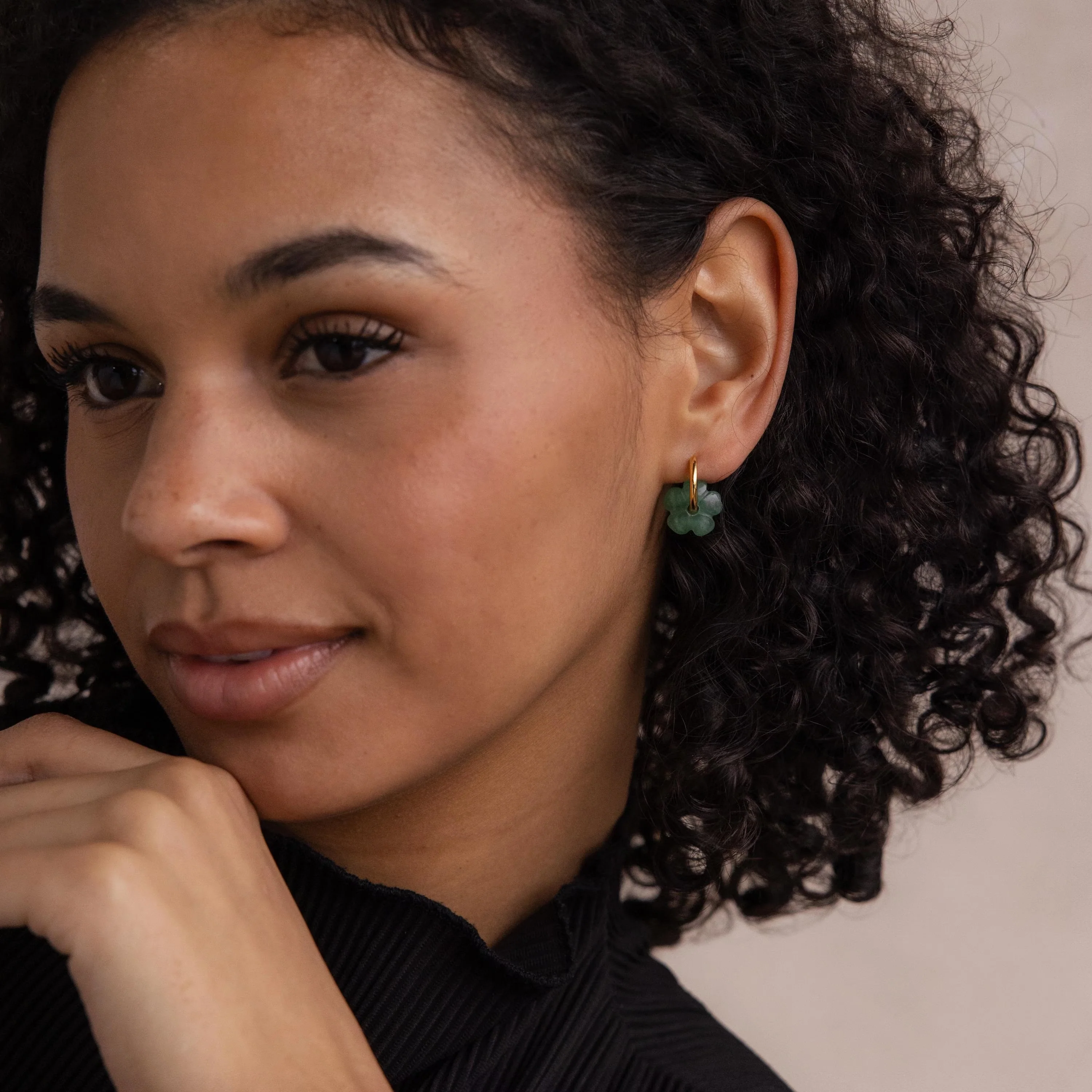 Jade Flower Hoops - Image 8