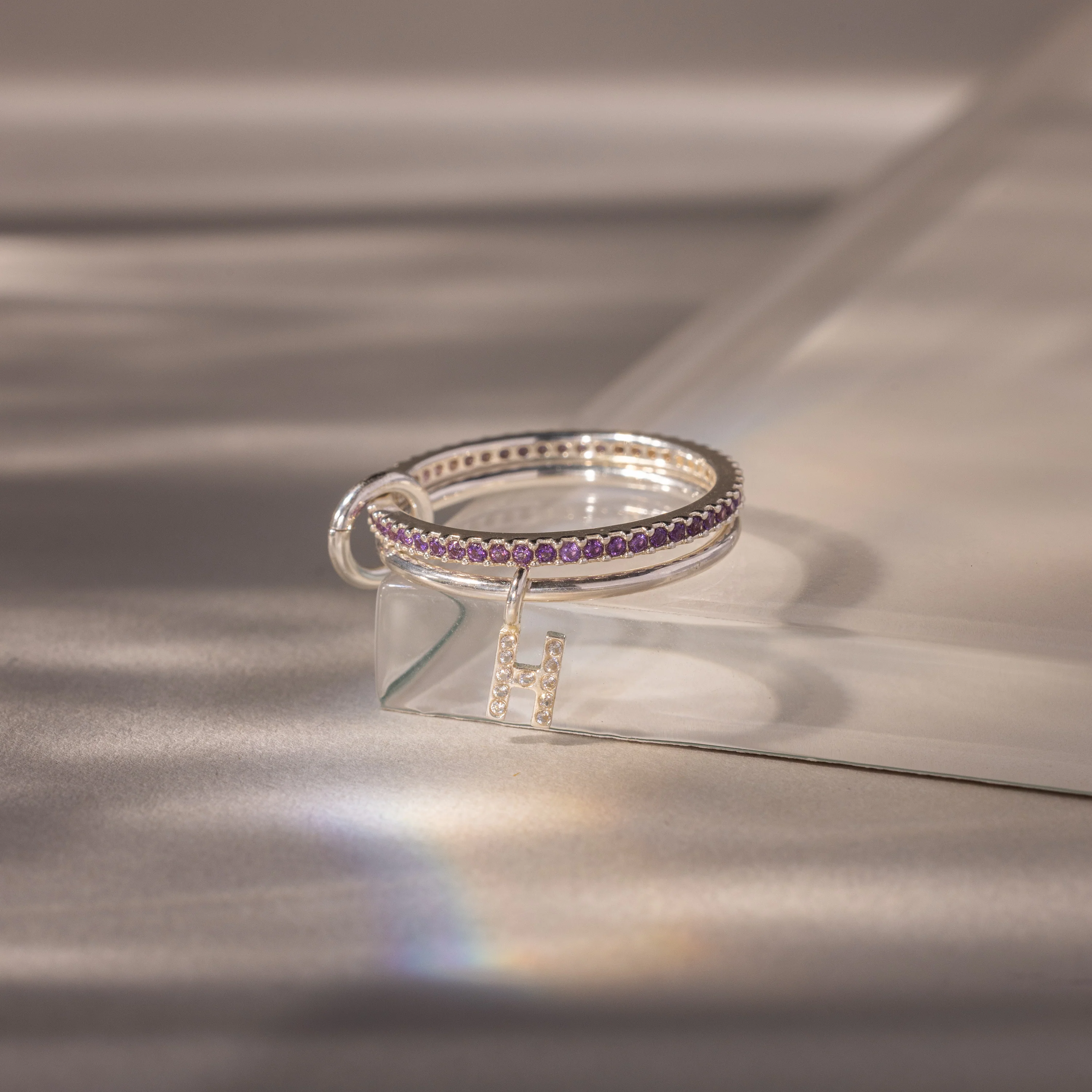 Linked Initial Amethyst Ring Set - Image 3