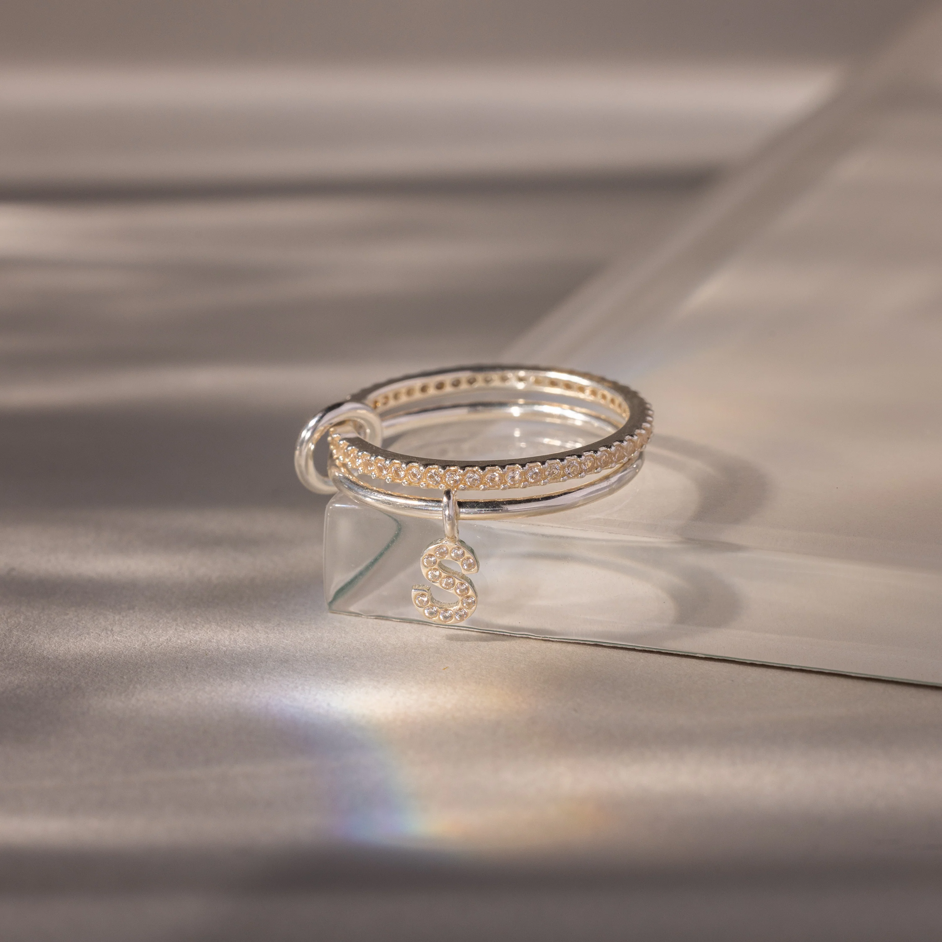 Linked Initial Diamond Ring Set - Image 3