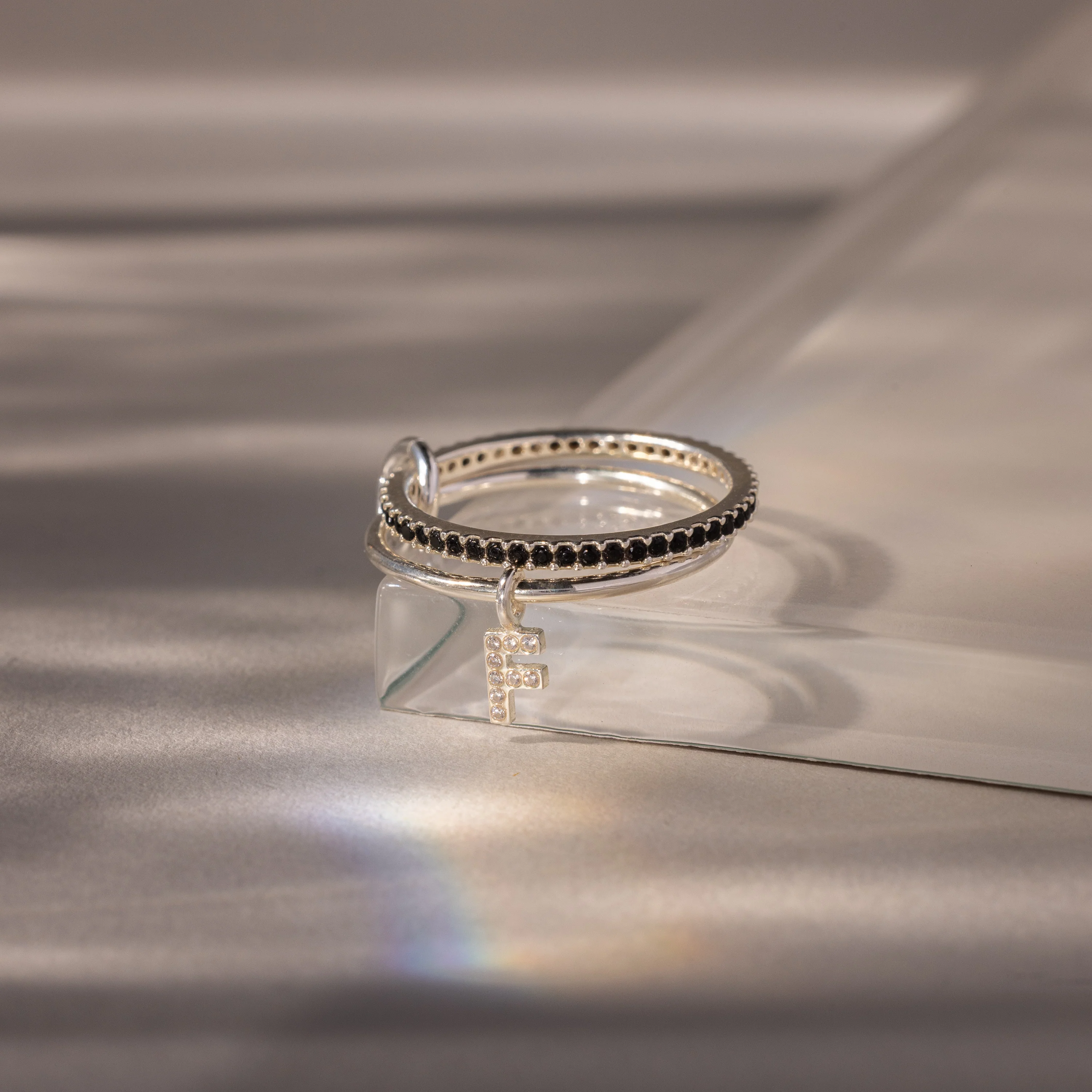 Linked Initial Onyx Ring Set - Image 3