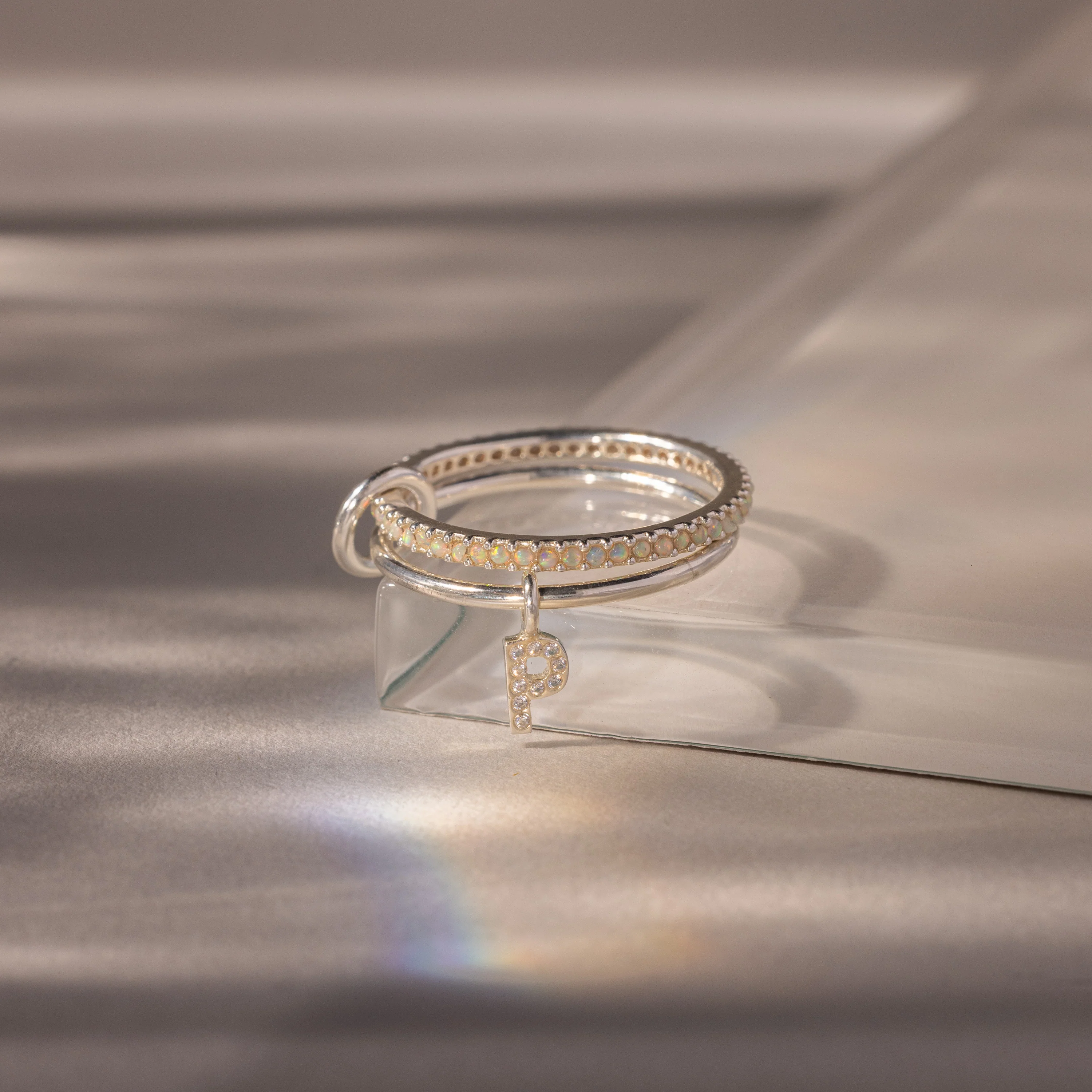 Linked Initial Opal Ring Set - Image 3