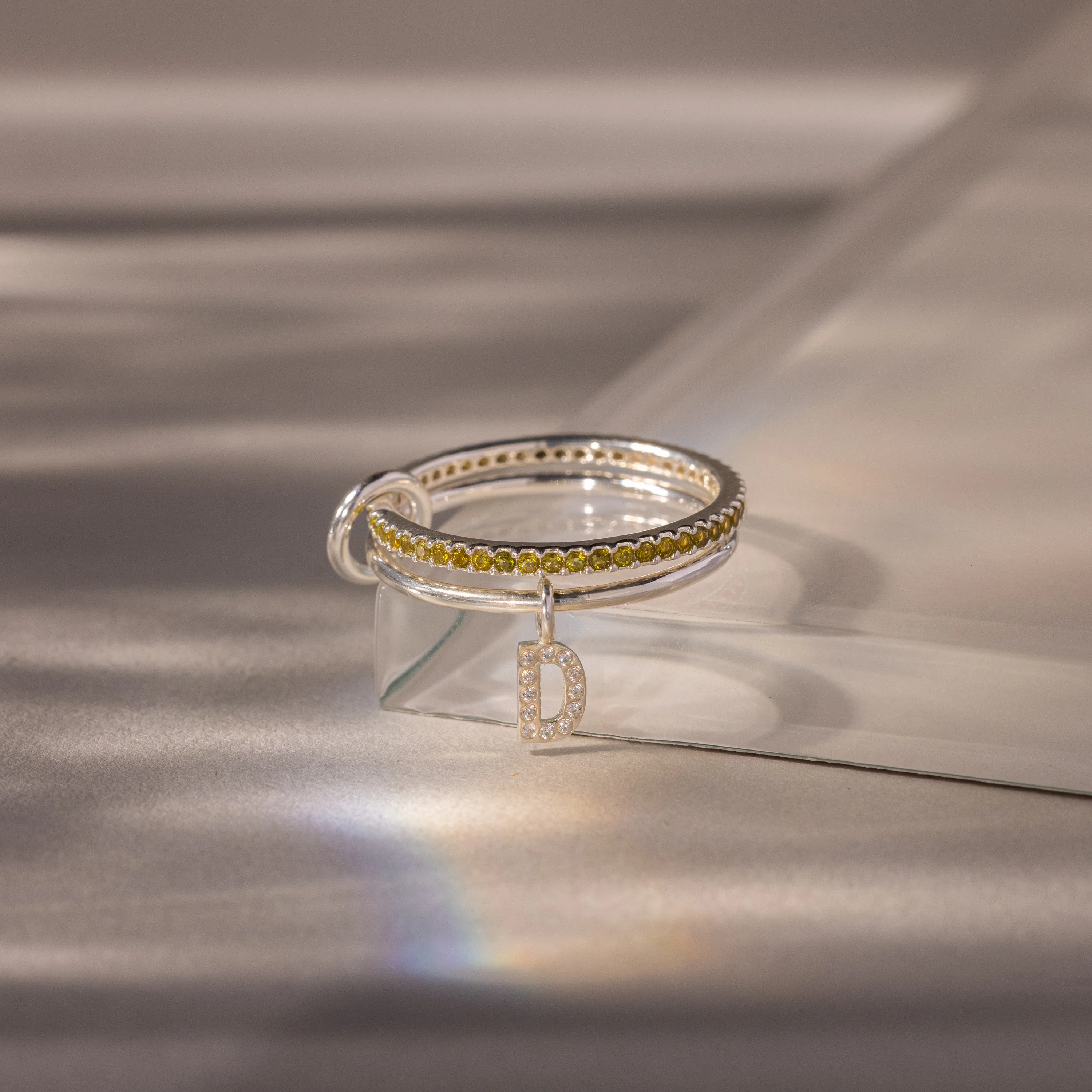 Linked Initial Peridot Ring Set - Image 3