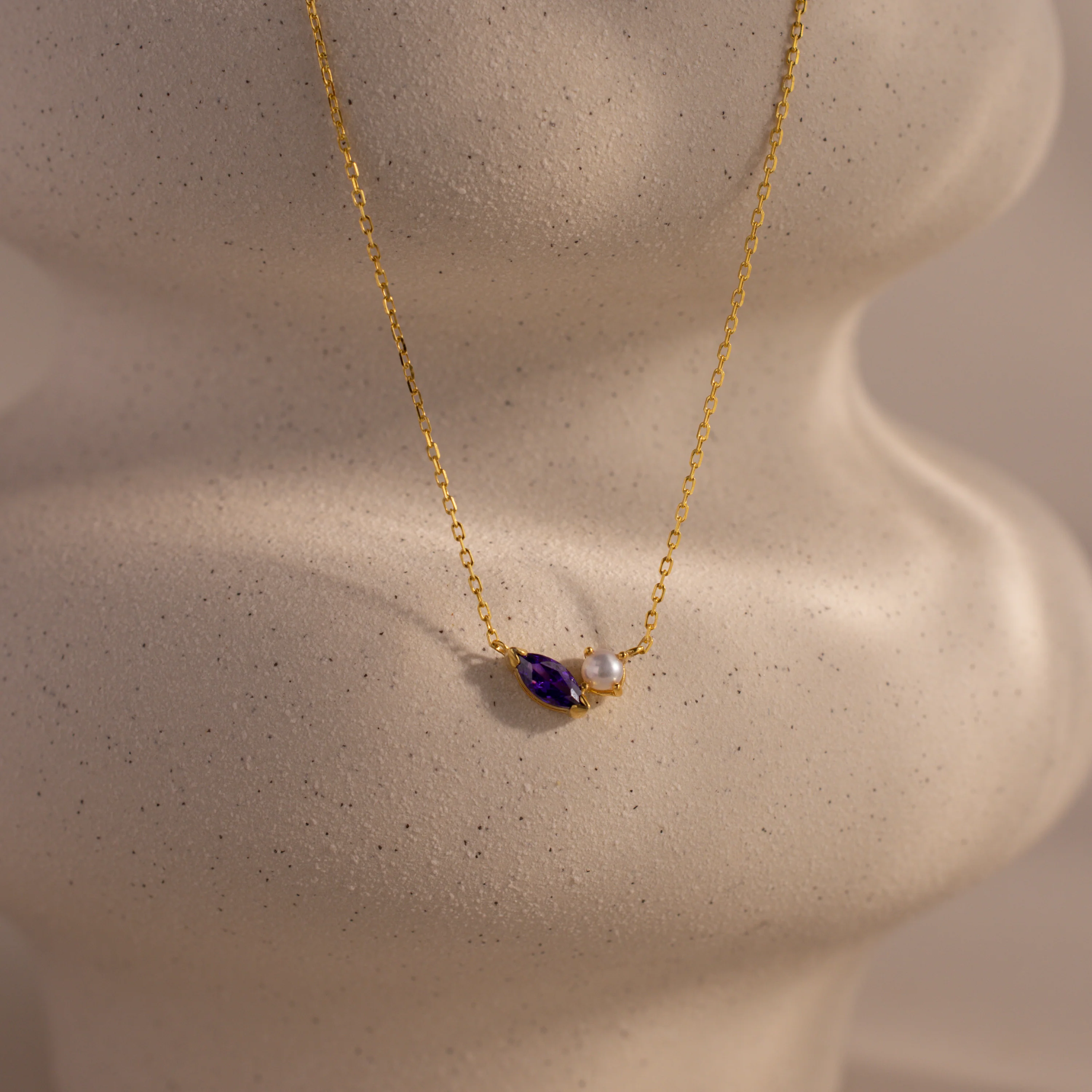 Marquise Birthstone & Pearl Necklace - Image 2