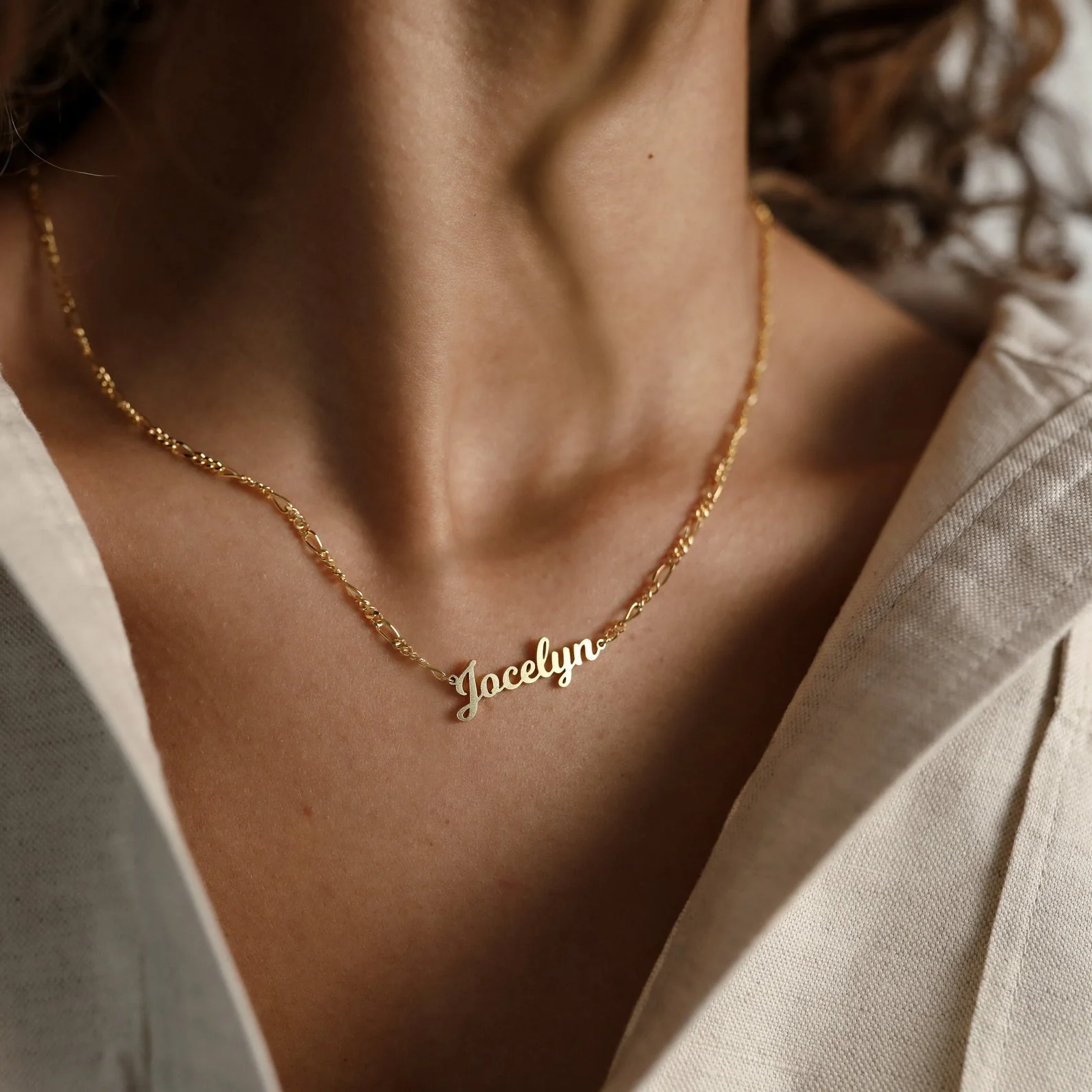 Mellow Name Necklace in Figaro Chain - Image 2