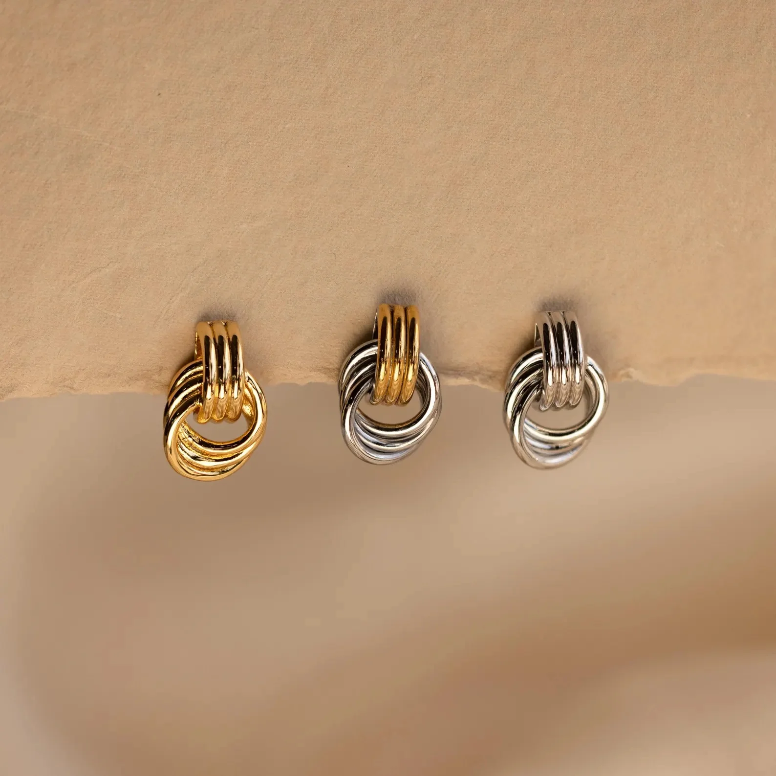 Mixed Metal Mini Triple Knot Earrings - Image 3