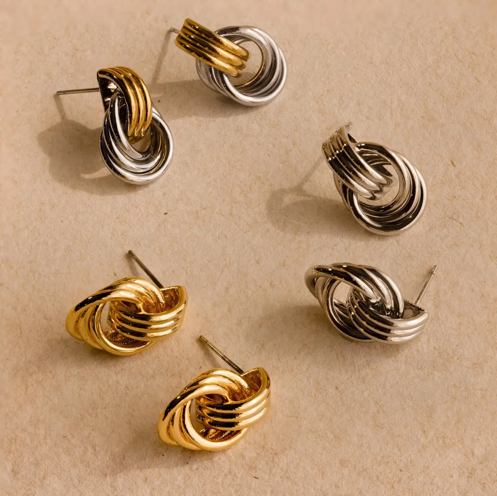 Mixed Metal Mini Triple Knot Earrings - Image 7