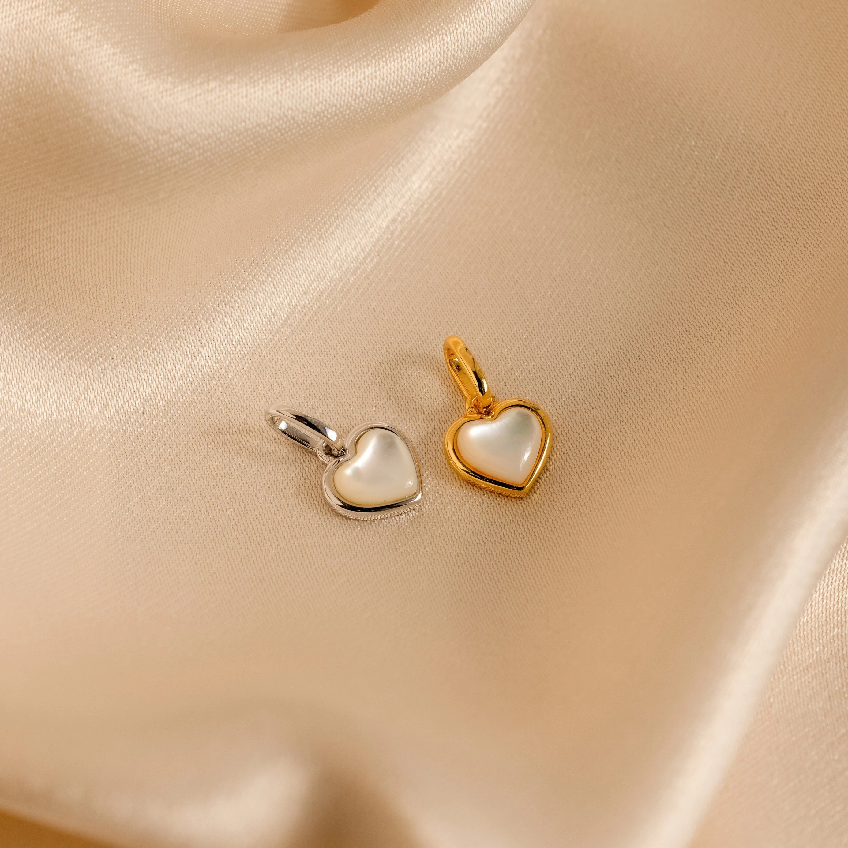 Mother of Pearl Heart Charm in 18K Gold