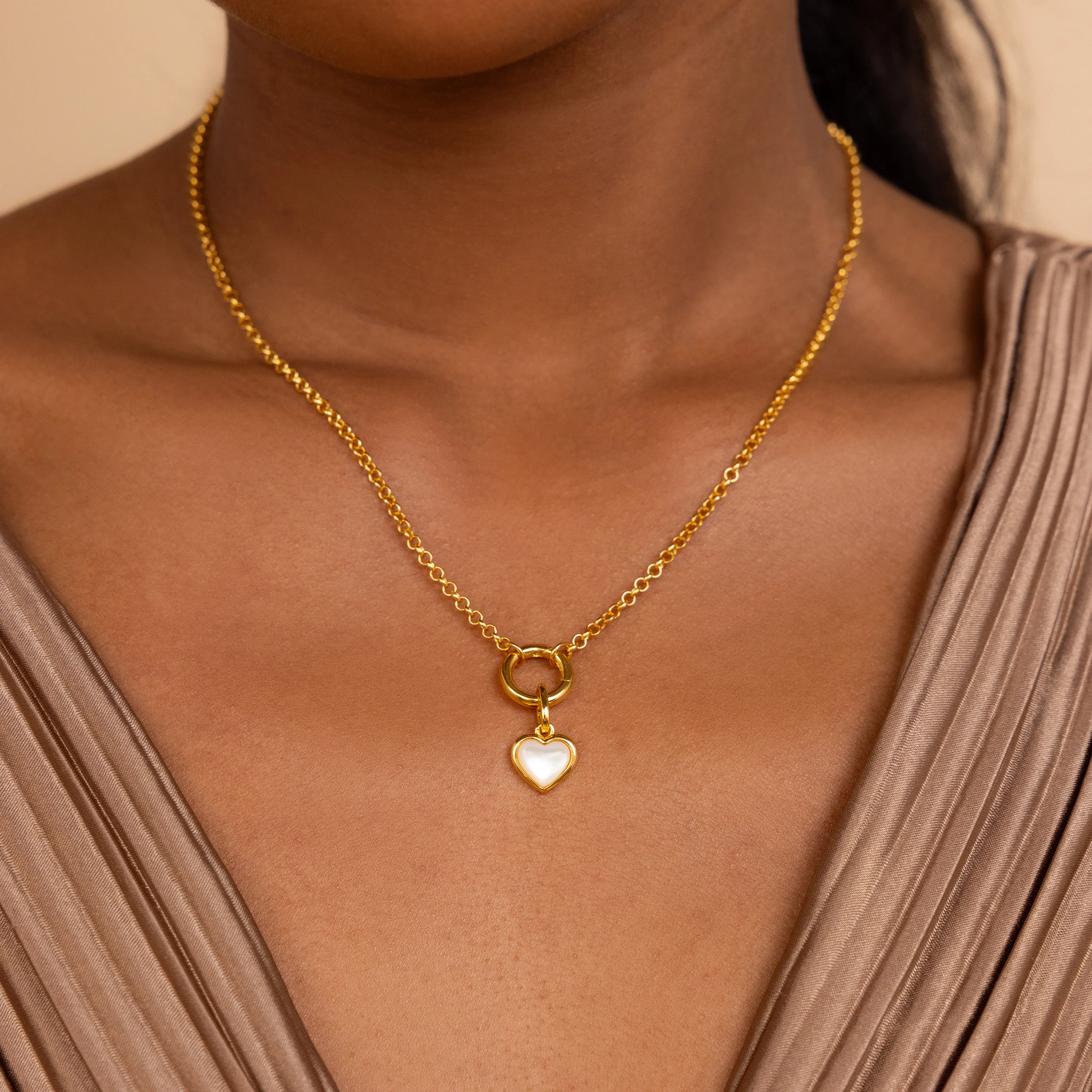 Mother of Pearl Heart Charm in 18K Gold - Image 2