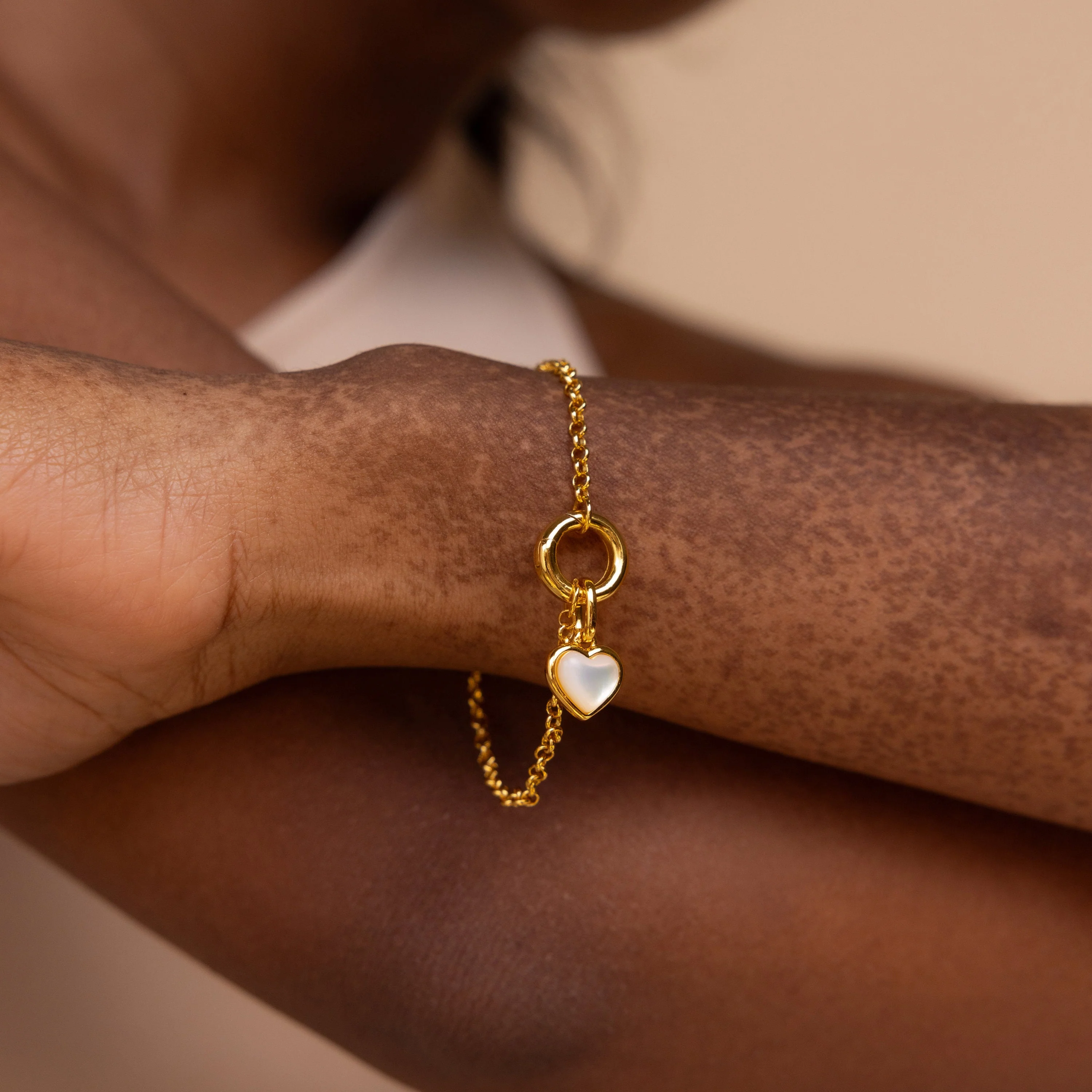 Mother of Pearl Heart Charm in 18K Gold - Image 3
