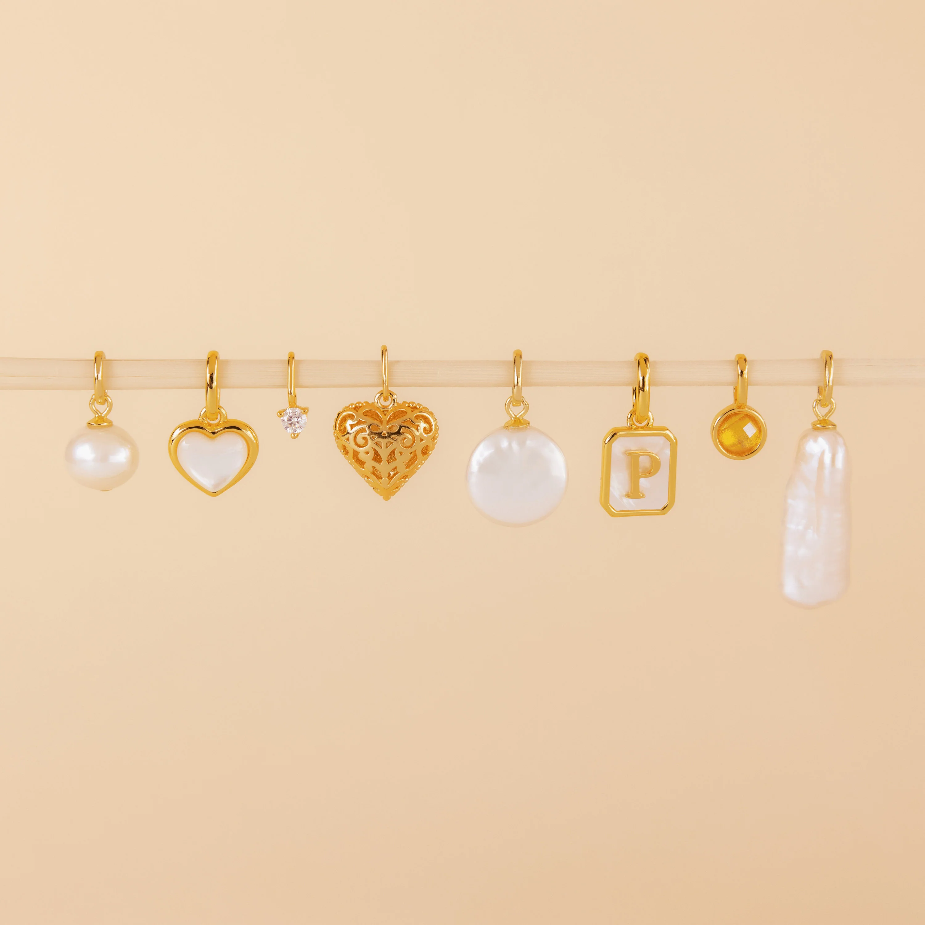 Mother of Pearl Heart Charm in 18K Gold - Image 7