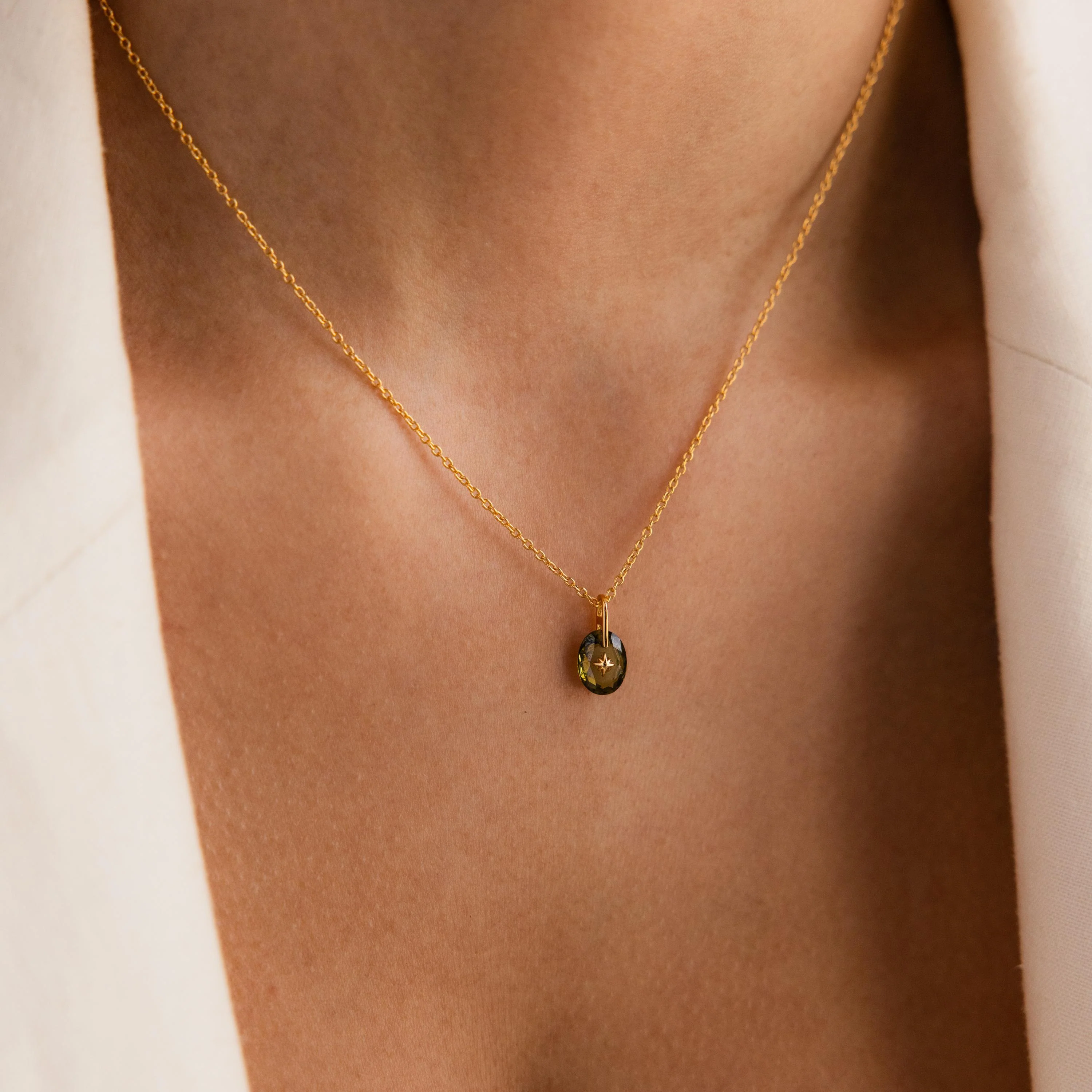 North Star Birthstone Signet Necklace in Blue Zircon - Image 2