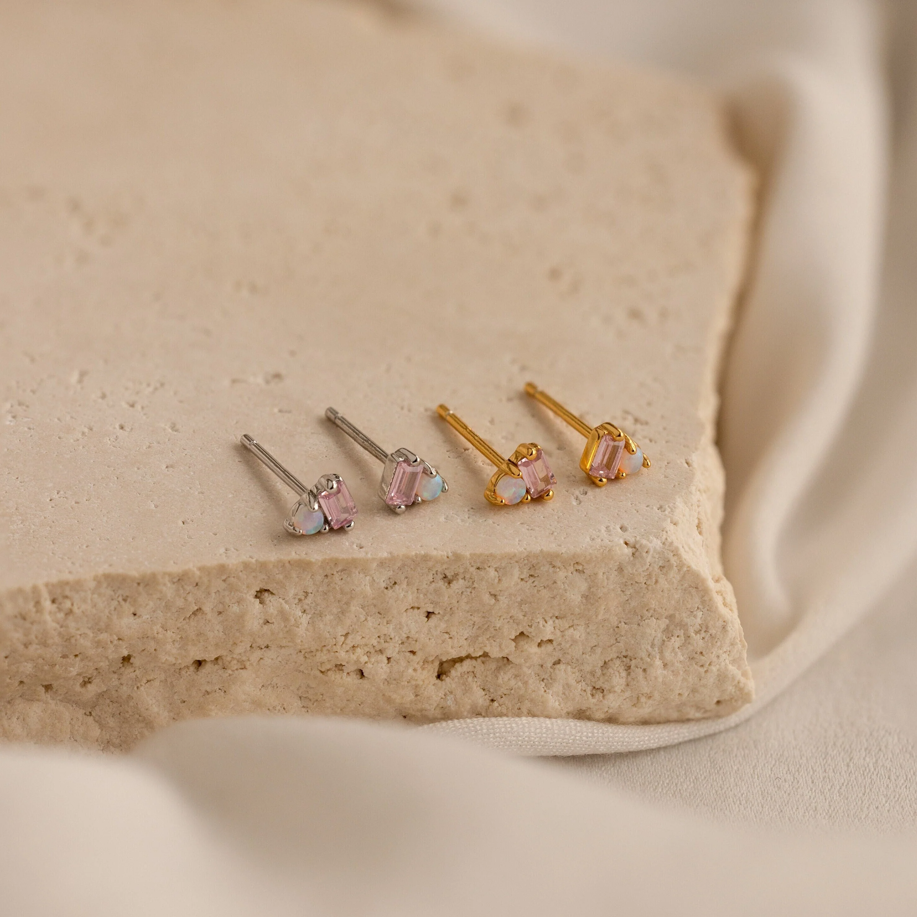 Pink Baguette Opal Studs - Image 3