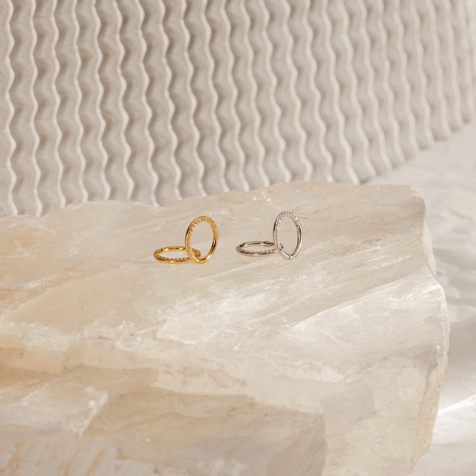 Pave Cartilage Mini Huggies in 18K Gold - Image 5