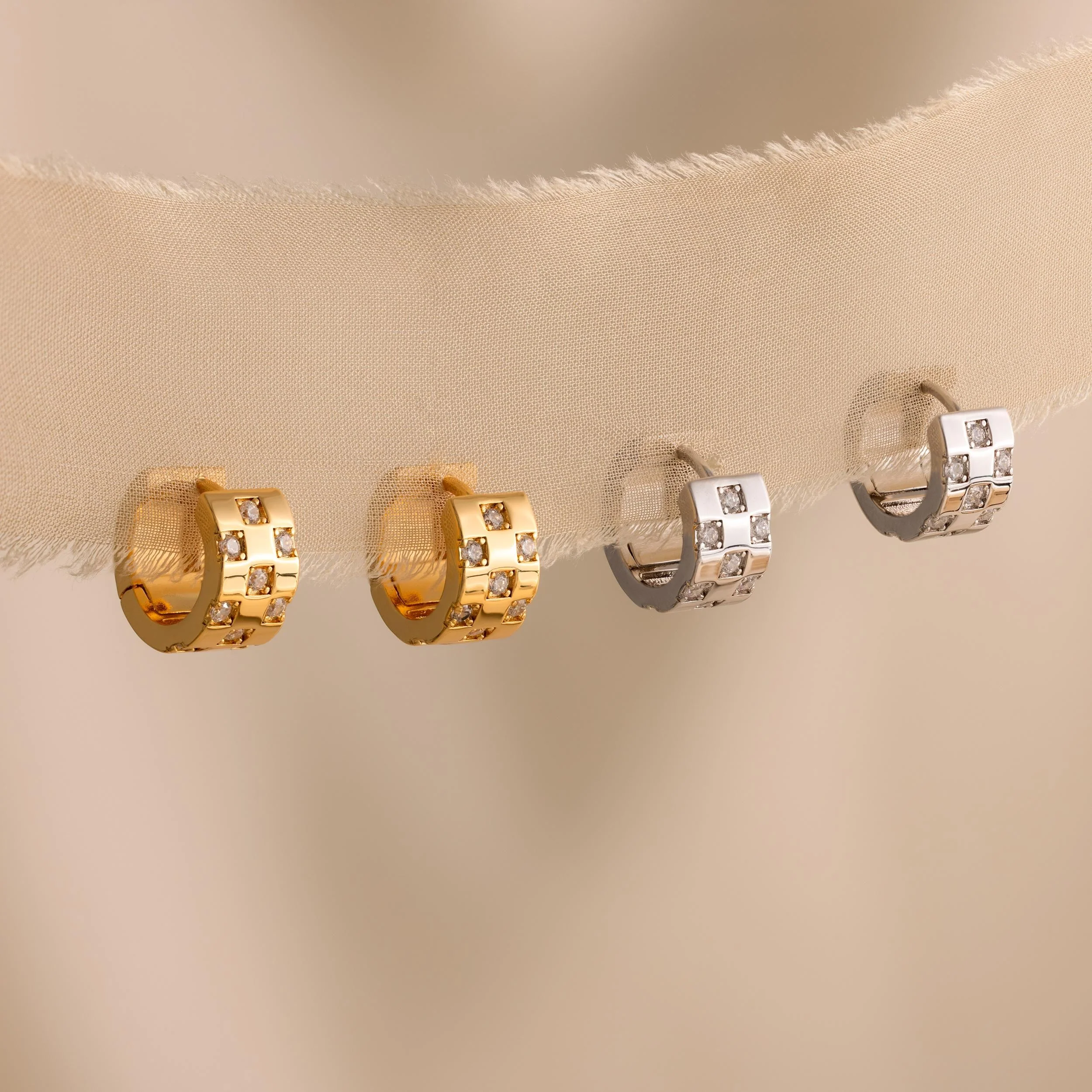 Pave Checkered Huggies - Image 6