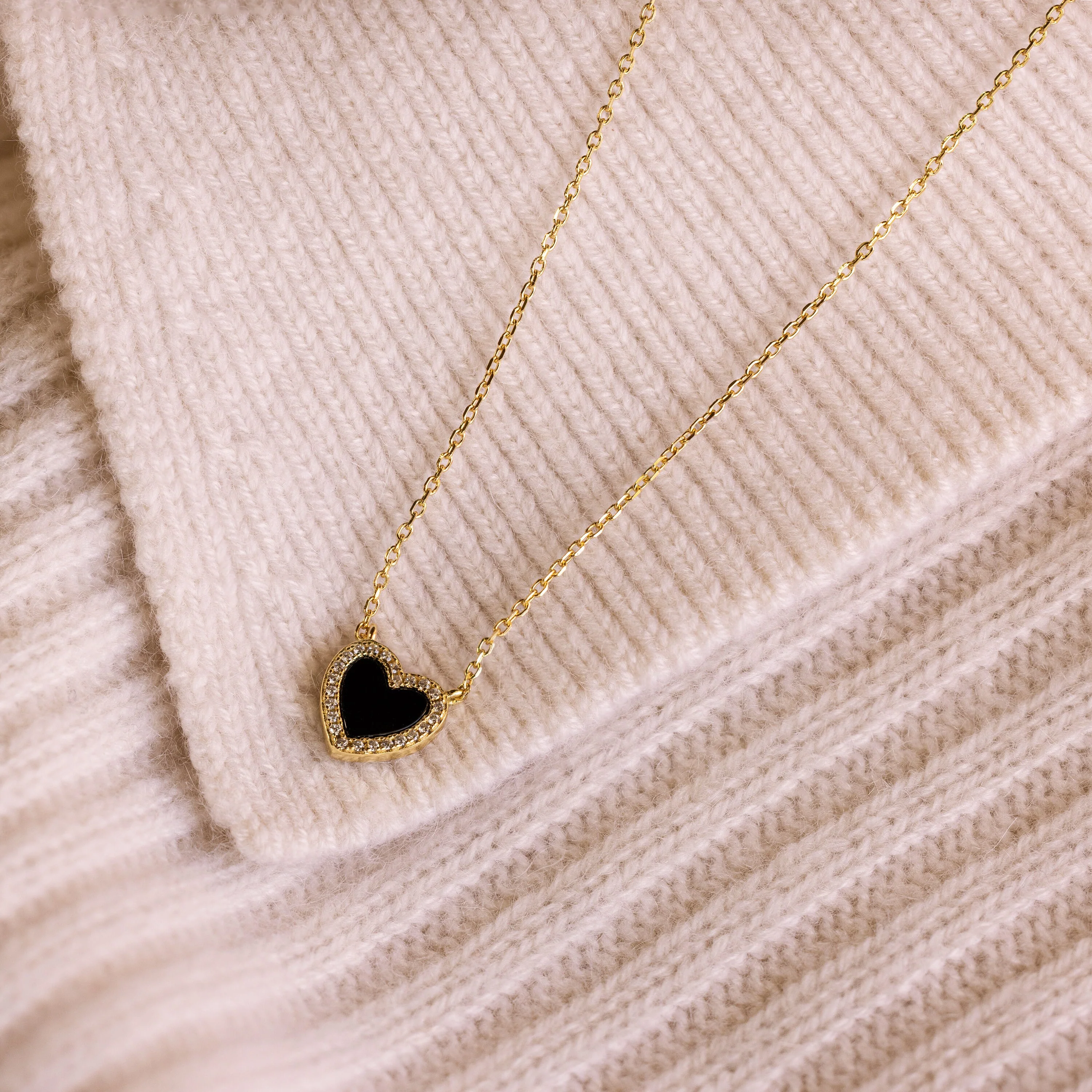 Pave Onyx Heart Necklace - Image 3