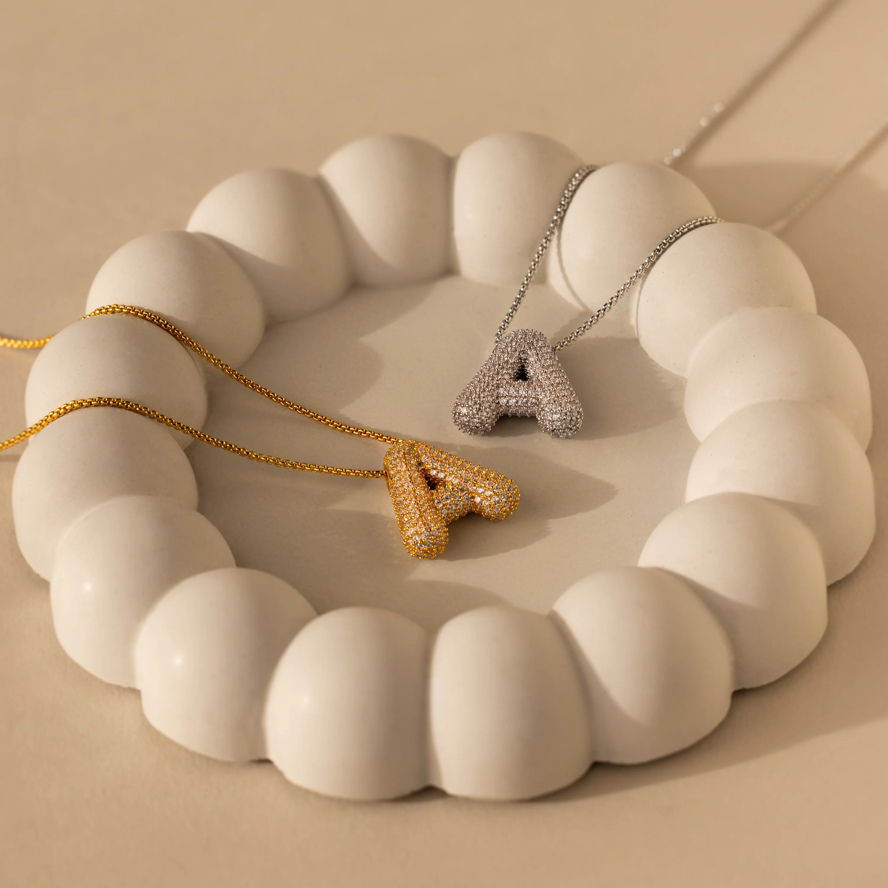 Pave Puff Letter Necklace - Image 4