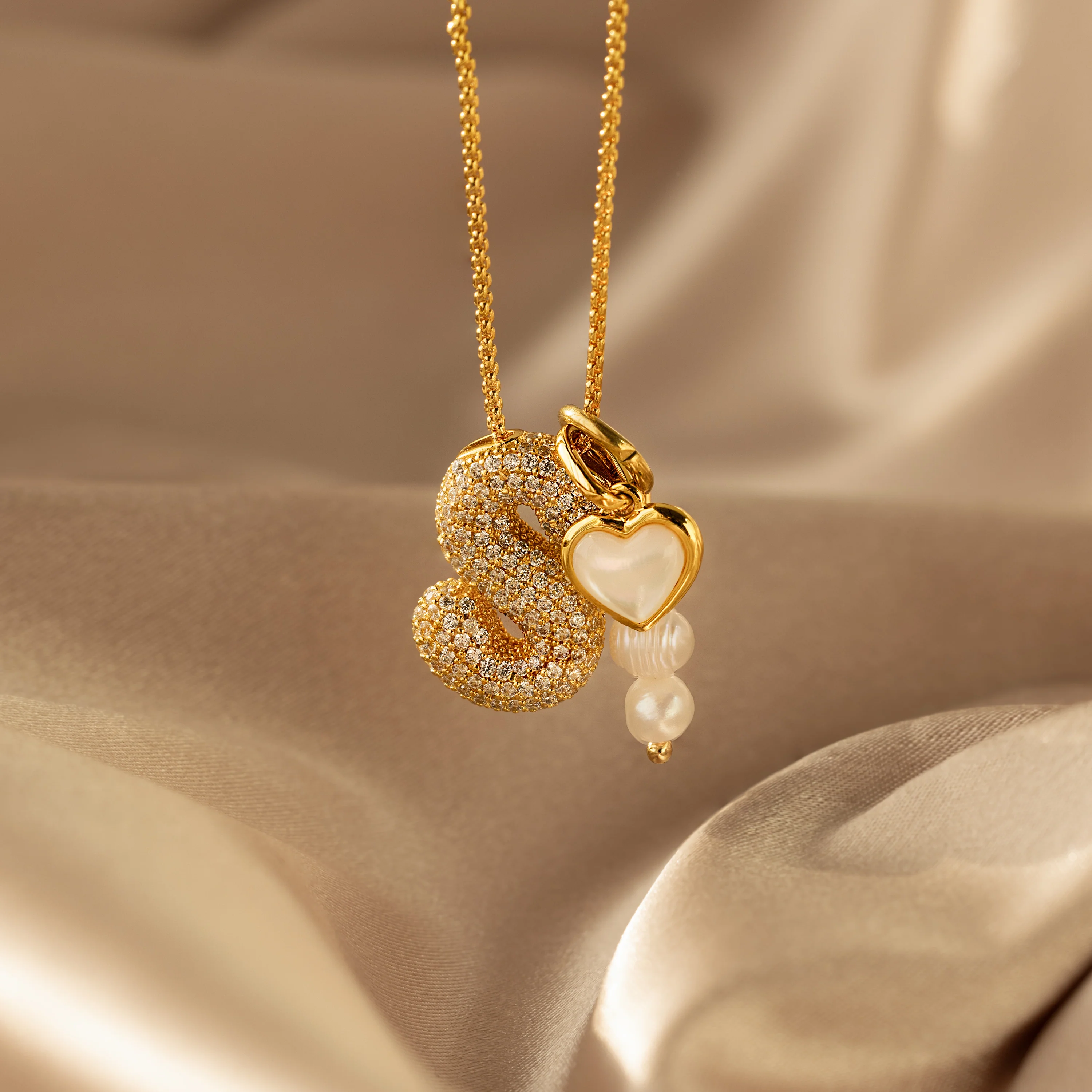 Pave Puff Letter Necklace - Image 9