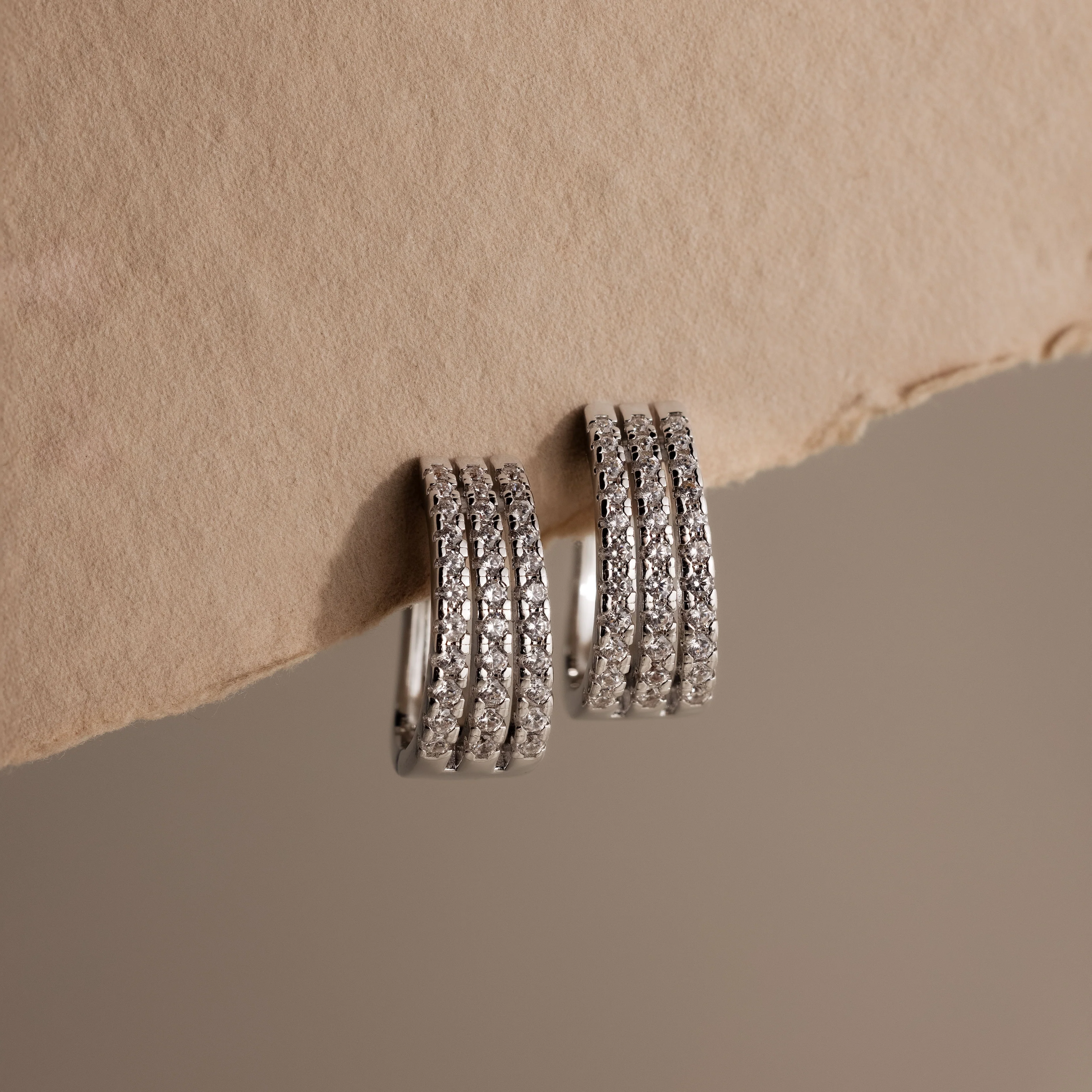 Pave Trio Hoops in Silver