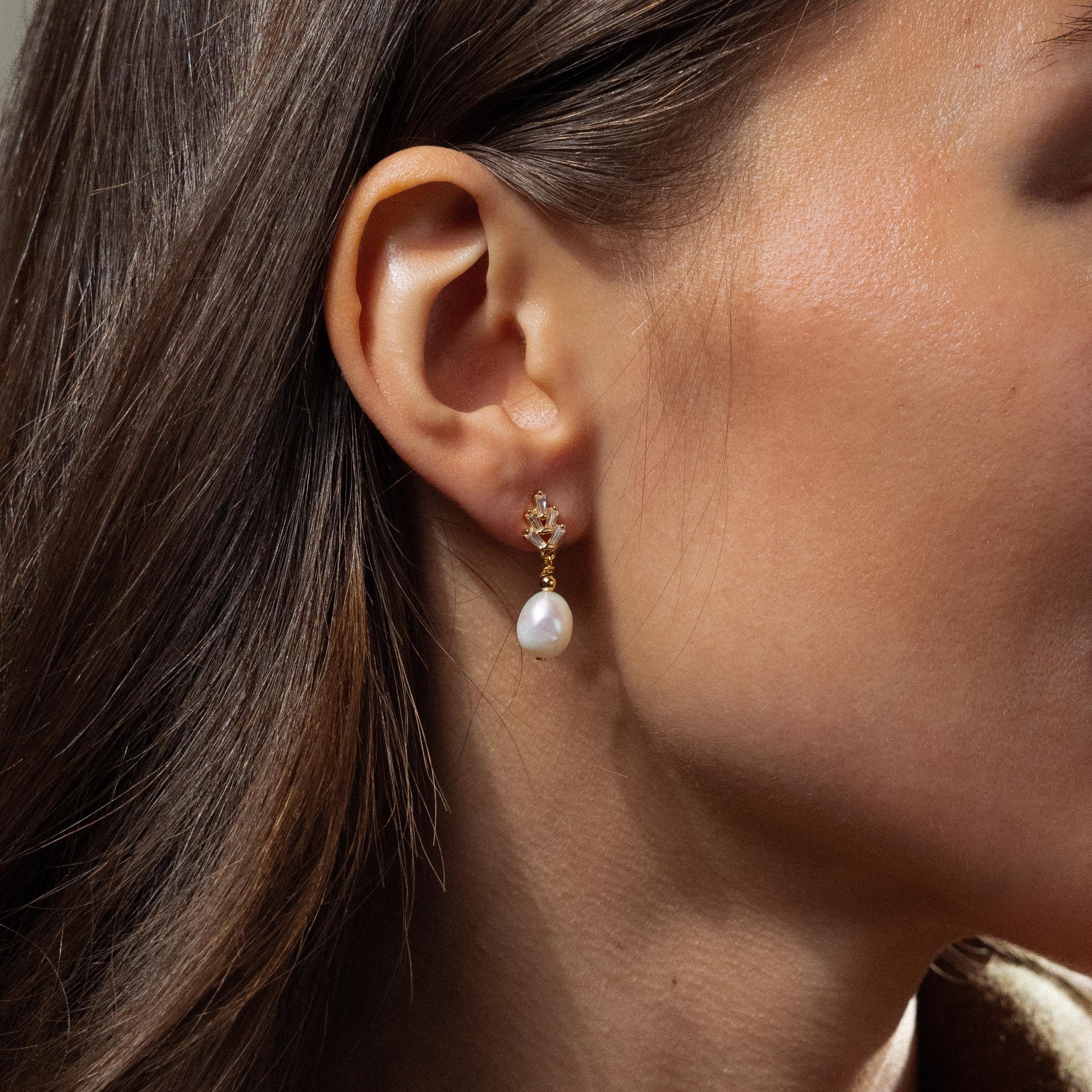 Pearl Diamond Drop Earrings - Image 2