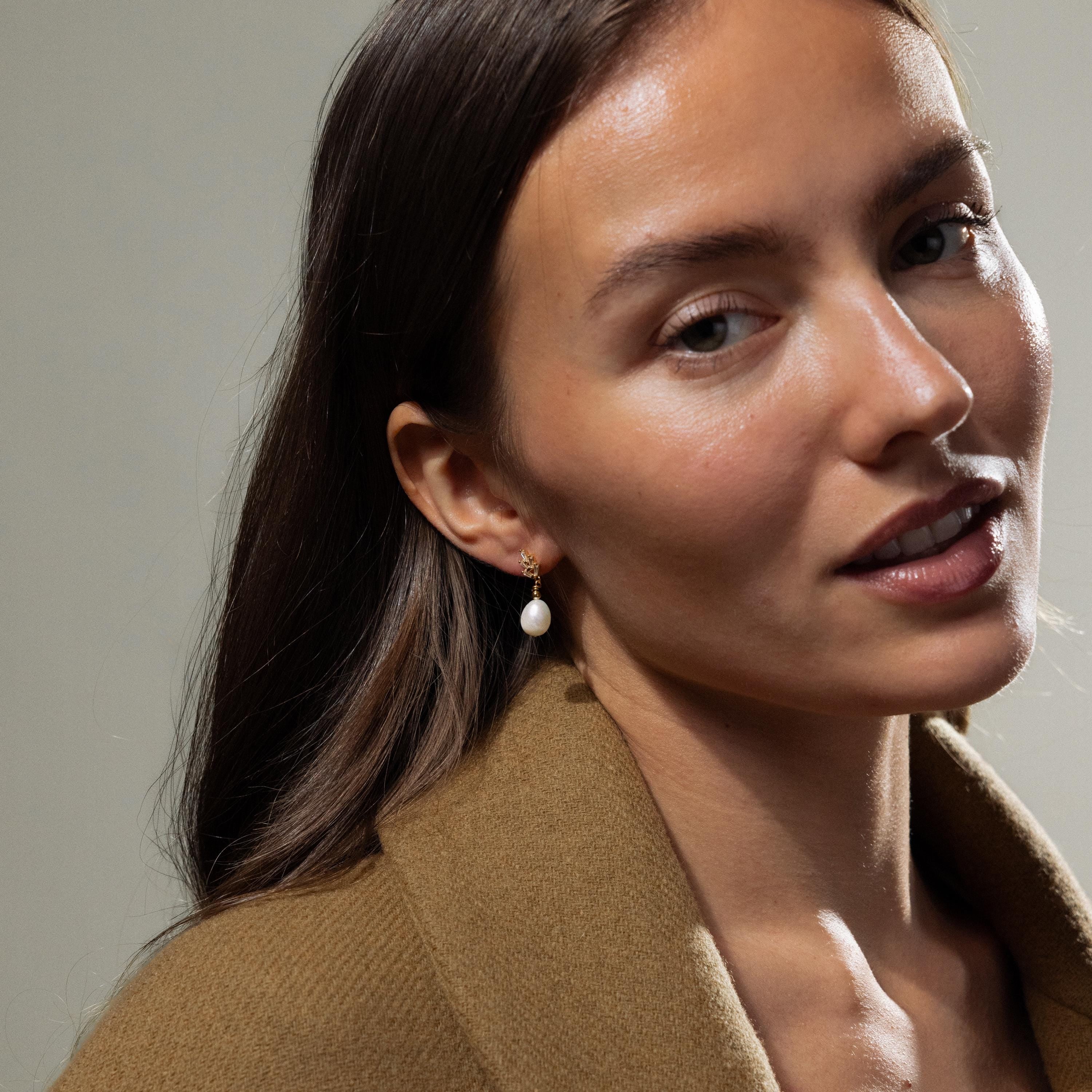 Pearl Diamond Drop Earrings - Image 8