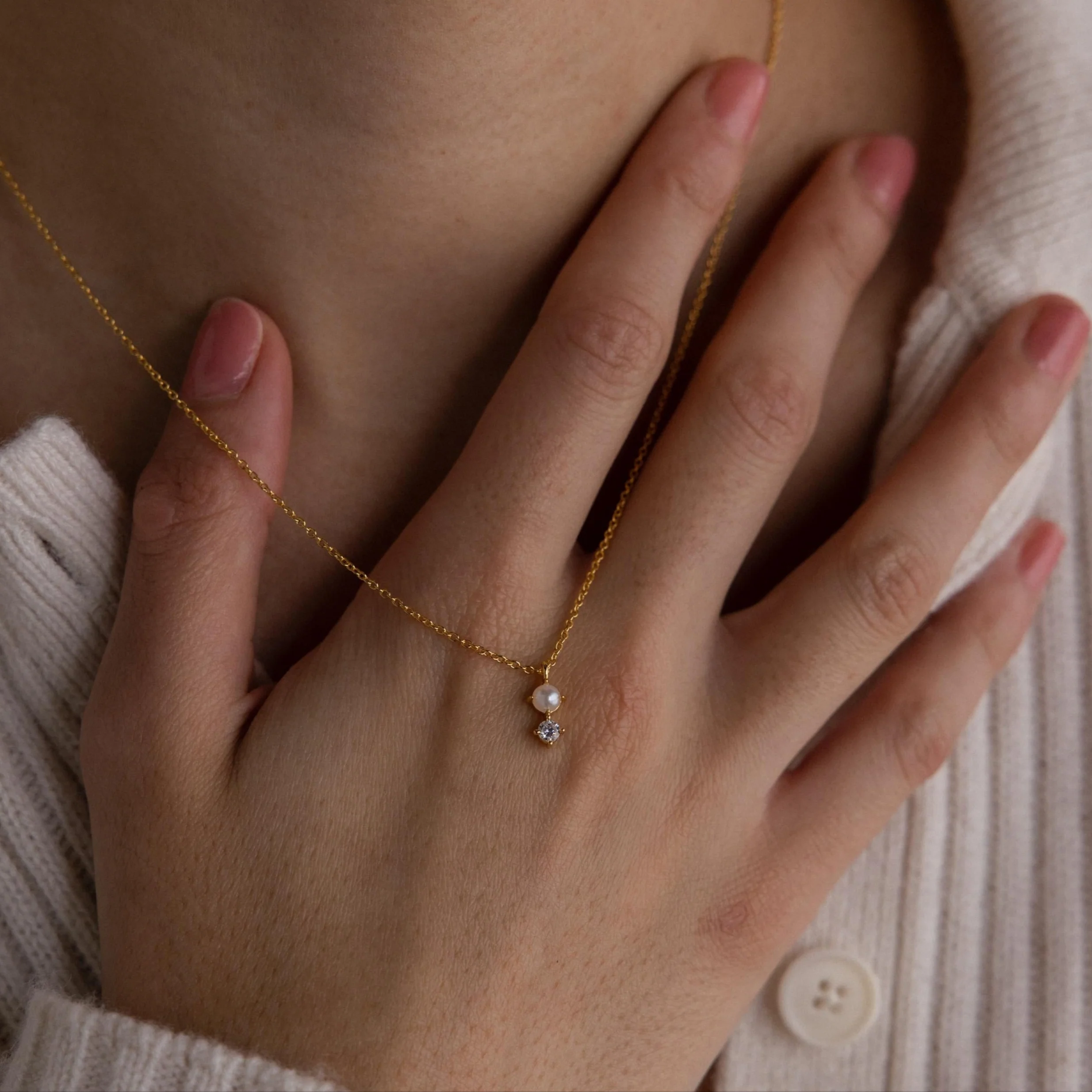 Pearl Diamond Drop Necklace