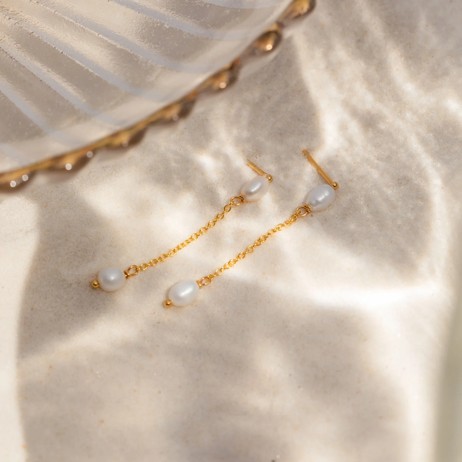 Pearl Drop Chain Earrings - Image 2